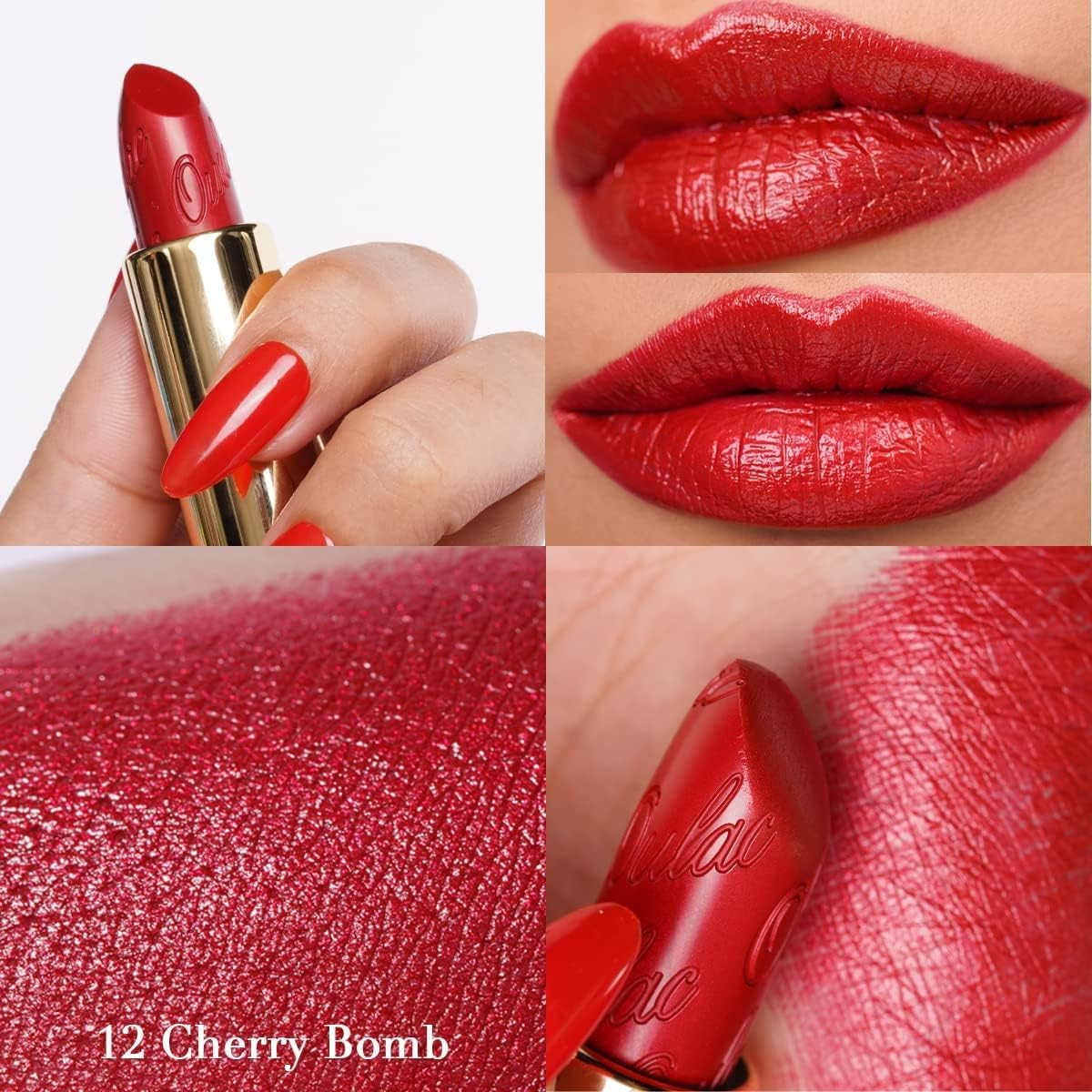 OULAC Lipstick Metallic Gloss Finish, No Grain Feeling Lipstick with Long Lasting Moisture and Water Density, 4.3G, Cherry Bomb...