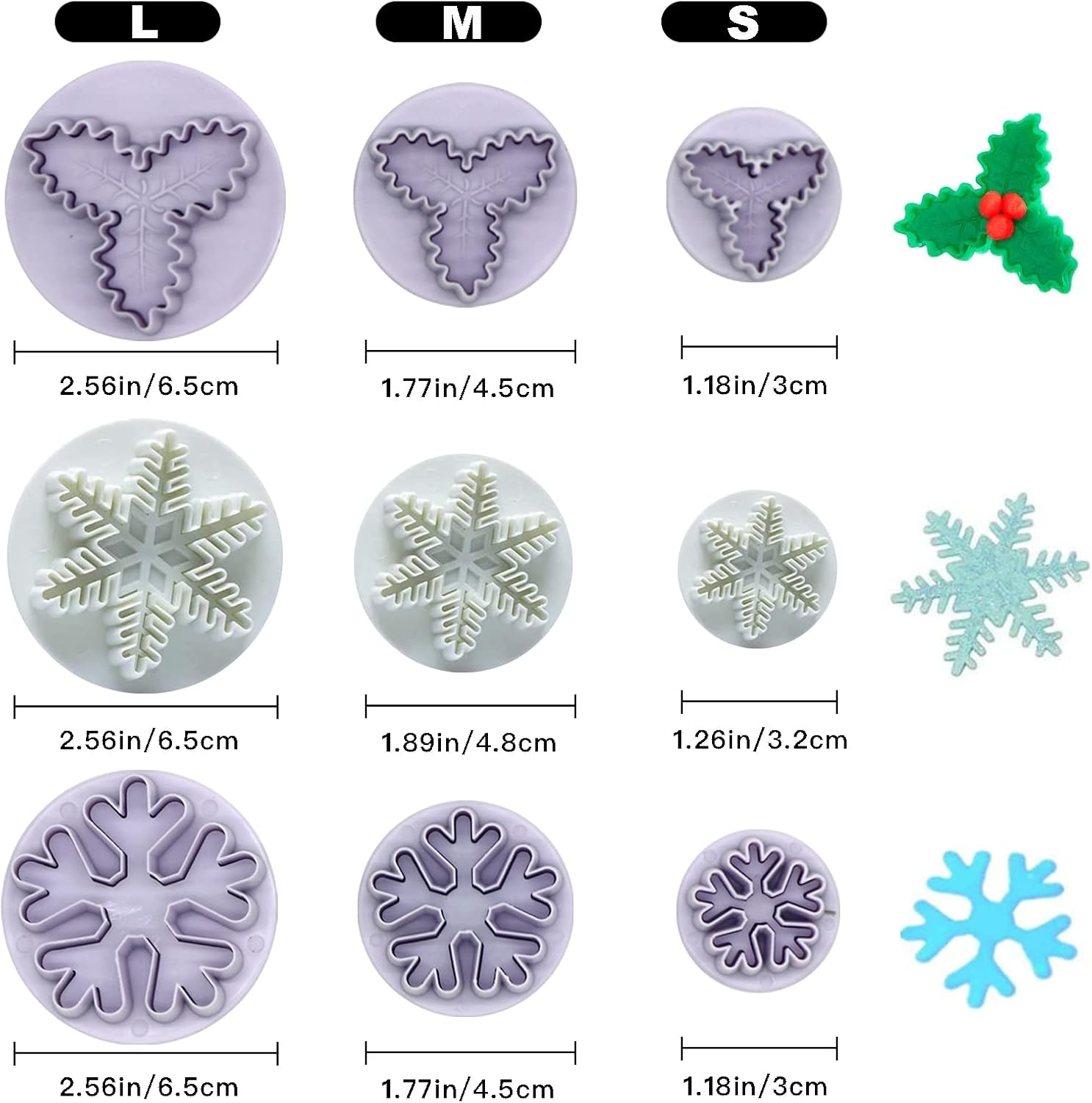 Christmas Cake Decorating Tools, 9Pcs Christmas Plunger Cookie Cutters Snowflake Cake Plunger Cutter, Christmas Holly Leaves Cookie Cutter Snowflake Cake Decorating Tools for Baking,Cake Decorations image number 6