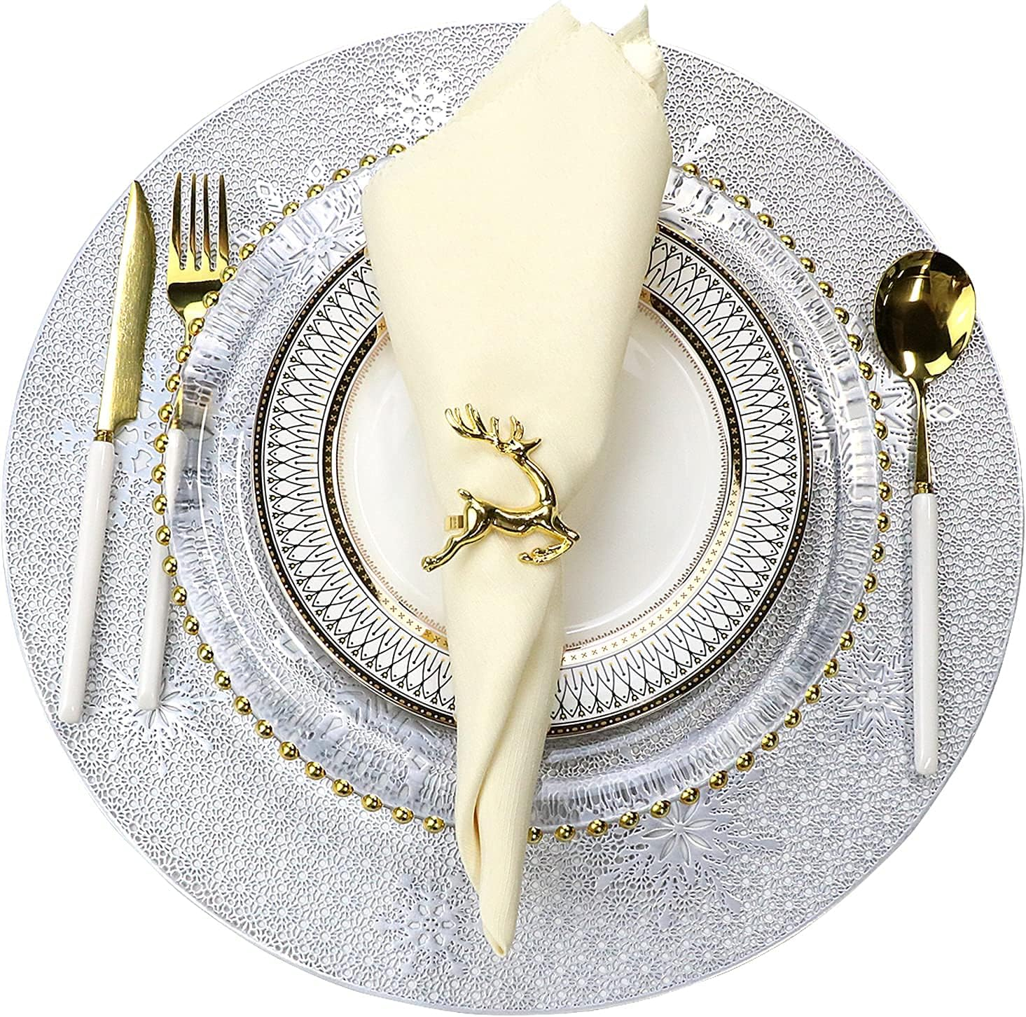 Round Silver Christmas Placemats for Dining Table Mats Set of 4 Wipeable Snowflake Placemats for Kitchen Table Plastic Soft PVC Place Mats Durable Heat Resistant Non-Slip Washable Table Mats 15" image number 6