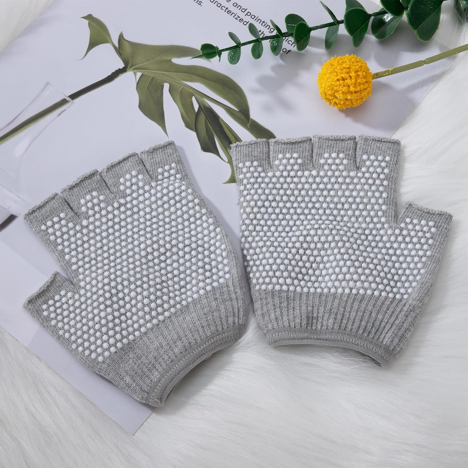 Yoga Gloves Non-Slip Breathable for Pilates and Gym - Comfortable Sweat Absorption for Women with White Silicone Dots Fingerless - Gift - Black image number 7