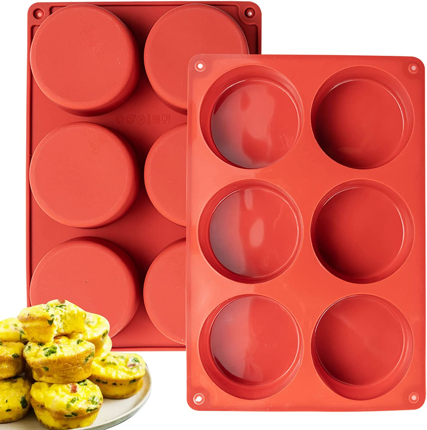 Silicone Egg Molds Frittata Pan, 2 Pack Starbuc Bites Molds Deep 3 Inch Dash Cups Sous Vide Mold round Rolls for Breakfast Sandwiches Omelets Dinner Rolls Baking image number 2