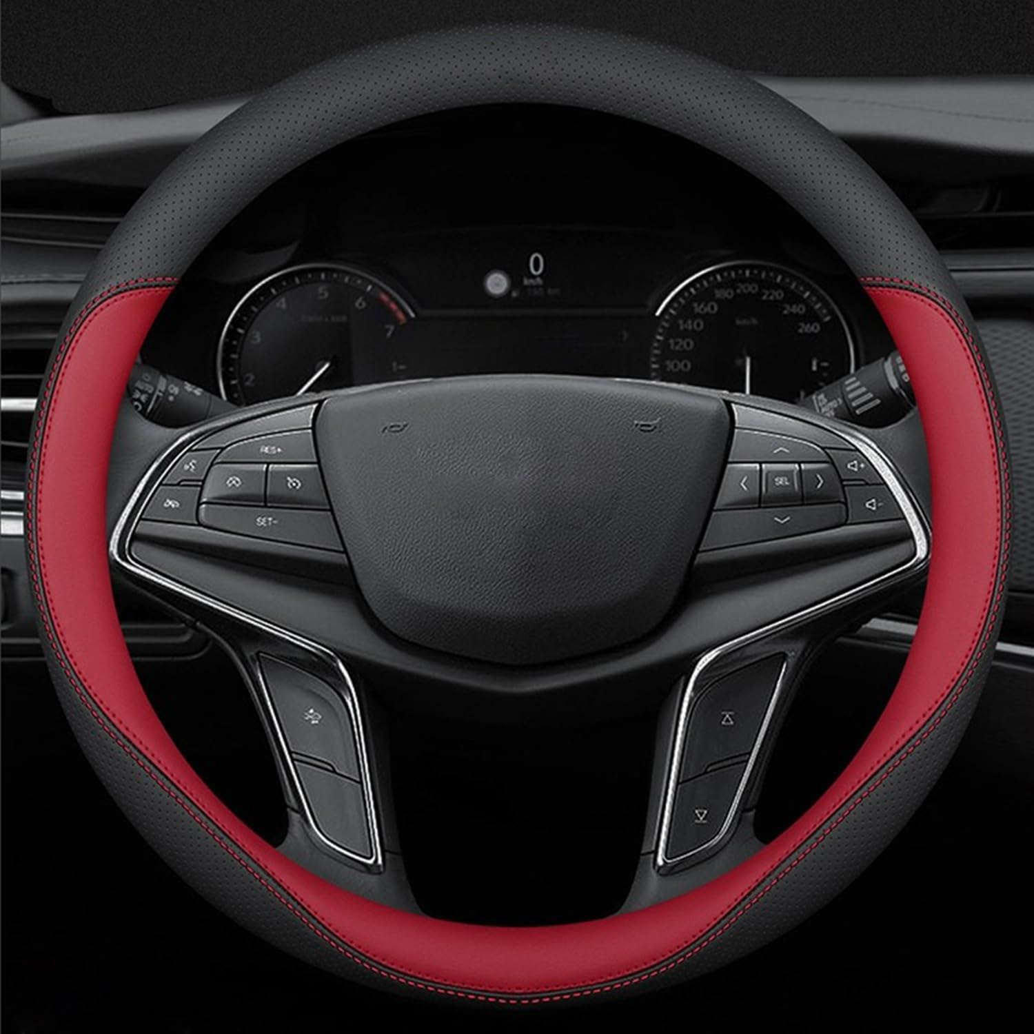 Car Steering Wheel Cover Compatible with Hyundai Elantra Tucson Sonata Santa Fe Elantra GT 14.5-15 Inches, Ultra-Thin Design Premium Nappa Leather (Black-A)