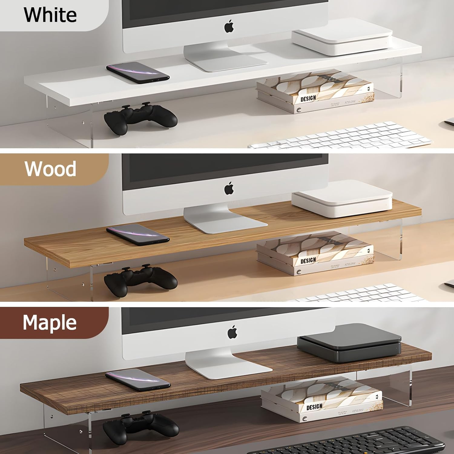 Monitor Stand Riser,Wood & Acrylic Computer Monitor Stand,Desk Organizer Accessories,Multifunctional Desktop Organizer Stand for Laptop, PC, Computer, Printer(White) image number 3