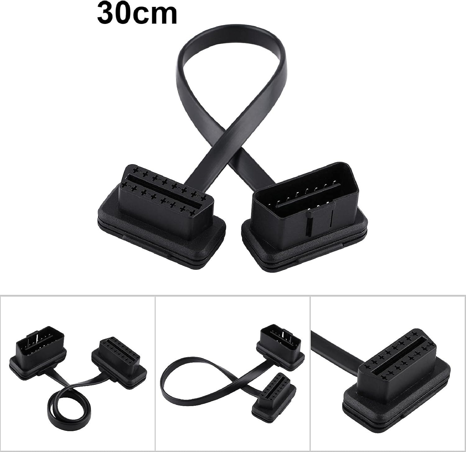 OBD2 Extension Cable, 16-Pin Male to Female Diagnostic Adapter for Vehicles, Flexible, 30Cm 60Cm 100Cm, Black image number 3