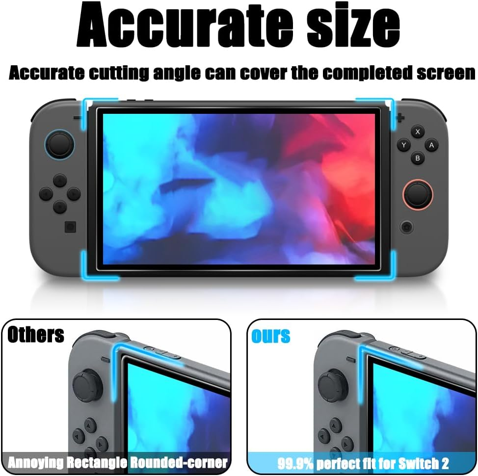 TQLGY Tempered Glass Screen Protector for Nintendo Switch 2 (2025), 9H Hardness, HD Clear, Anti-Scratch, Anti-Fingerprint, Bubble-Free Installation, 2-Pack image number 4