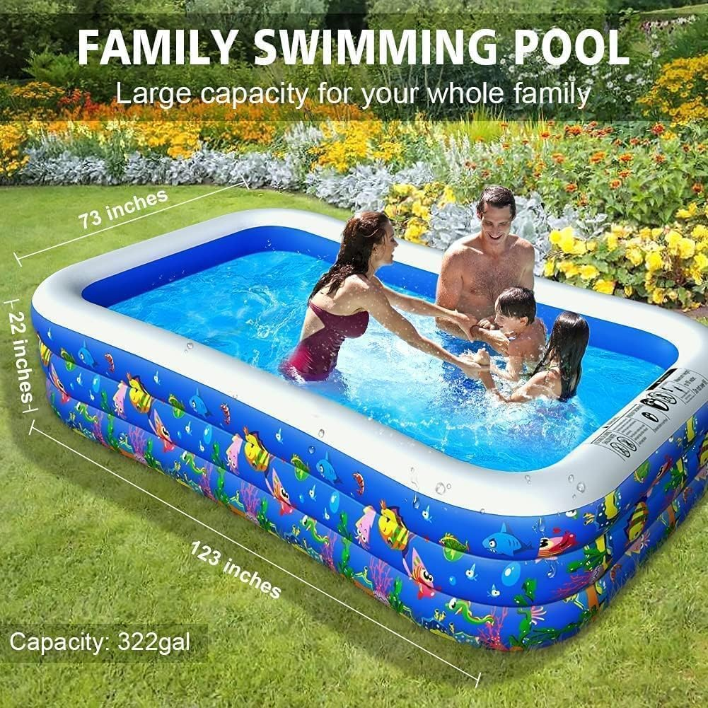 Inflatable Swimming Pool,123''&times;73''&times;22''Large Inflatable Family Lounge Pools Kiddie Pools for Summer Water Party Bpa-Free above Ground Blow up Kiddie Pool Ball/Sand Pit,Backyard Outdoor Indoor image number 3