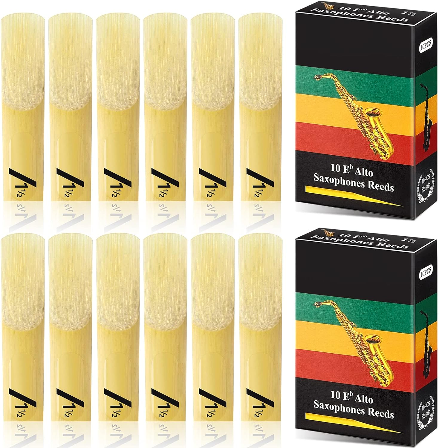 Yeshone 20 Pieces Alto Saxophone Sax Reeds Bamboo Saxophone Reeds with Individual Case for Clarinet Soprano or Alto Sax,1.5 in Strength image number 6