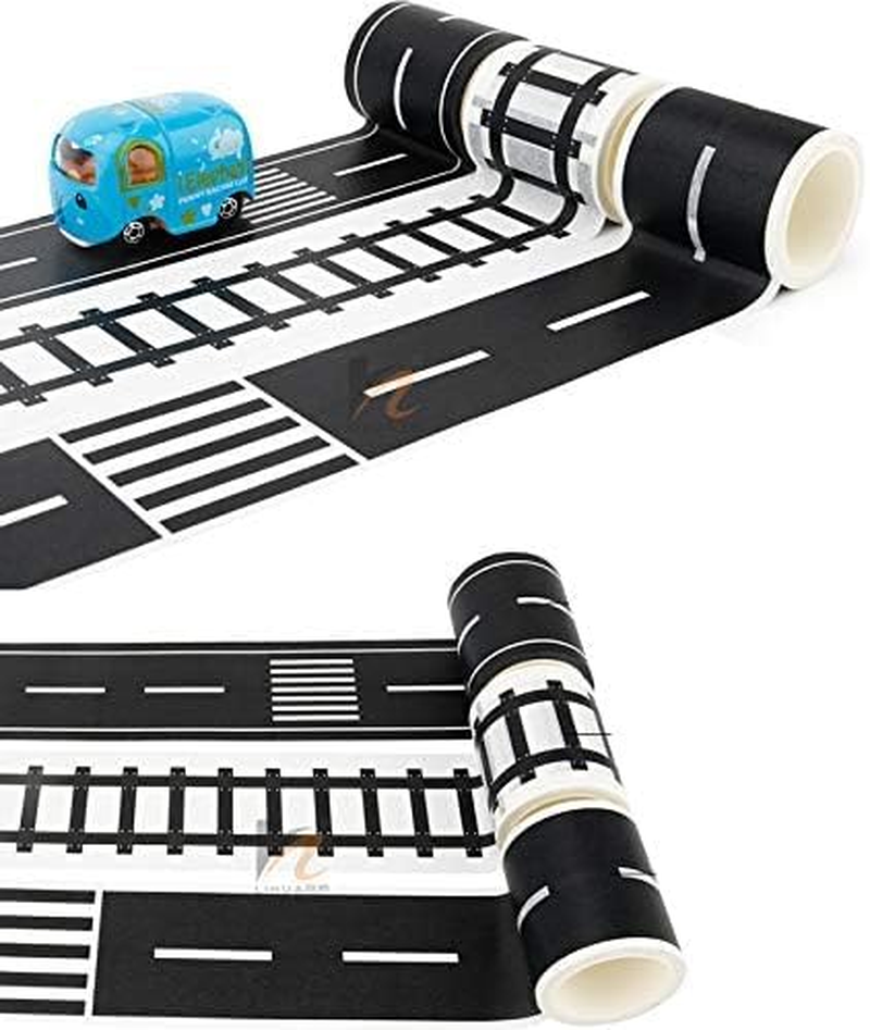 Play Road Tape for Toy Cars & Trains Black Tape 3 Rolls Road Tape 197 Inch by 1.9 Inch, Packing Traffic Signs Tape Stick to Floors and Walls, Quick Cleanup, for Kids Gift image number 3