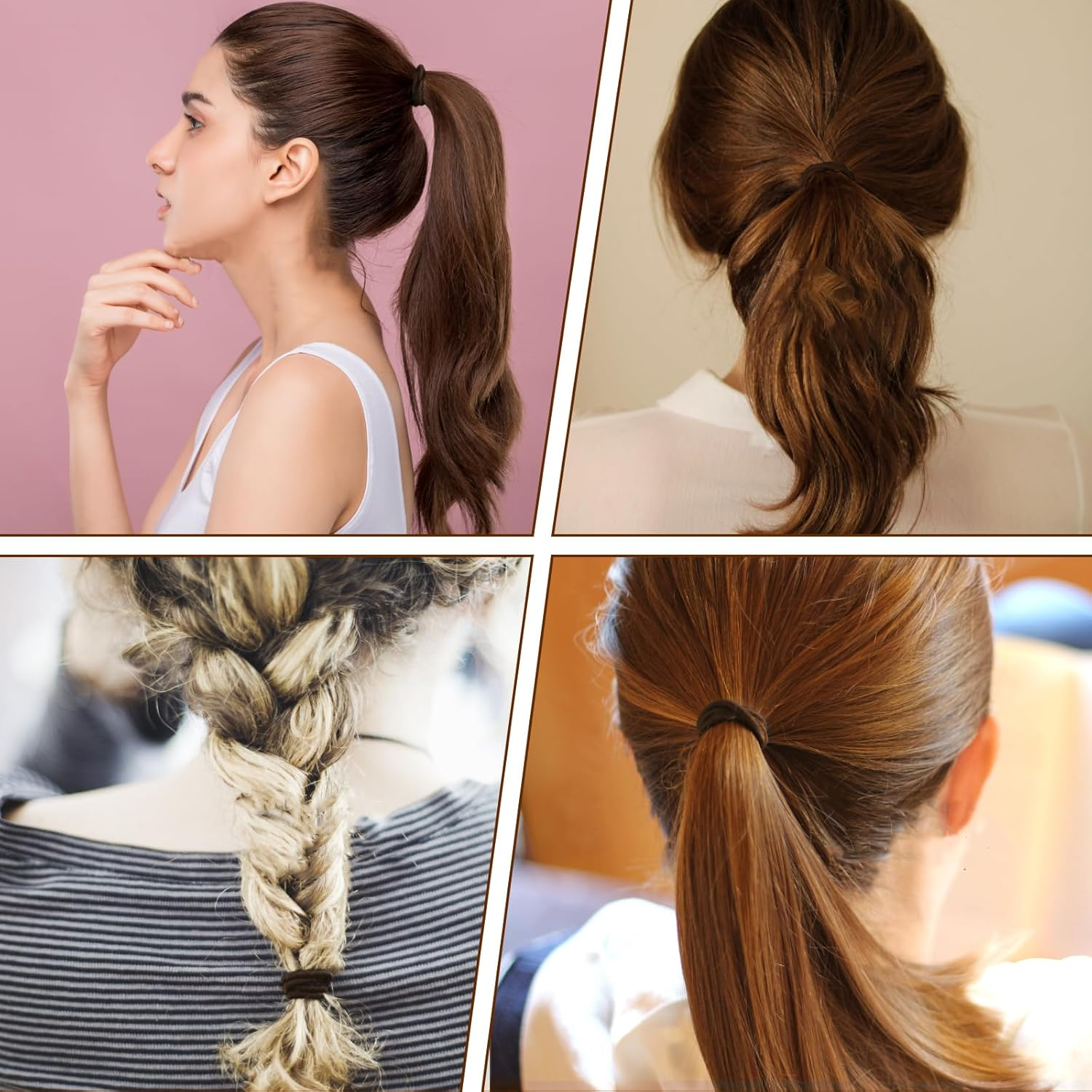 Elastic Hair Bands 50 Pcs 4Mm Hair Ties Bobbles Elastics Hairbands No Damage No Metal Hair Bobbles Ponytail Holders for Women Girls Kids Men, Dark Brown image number 3