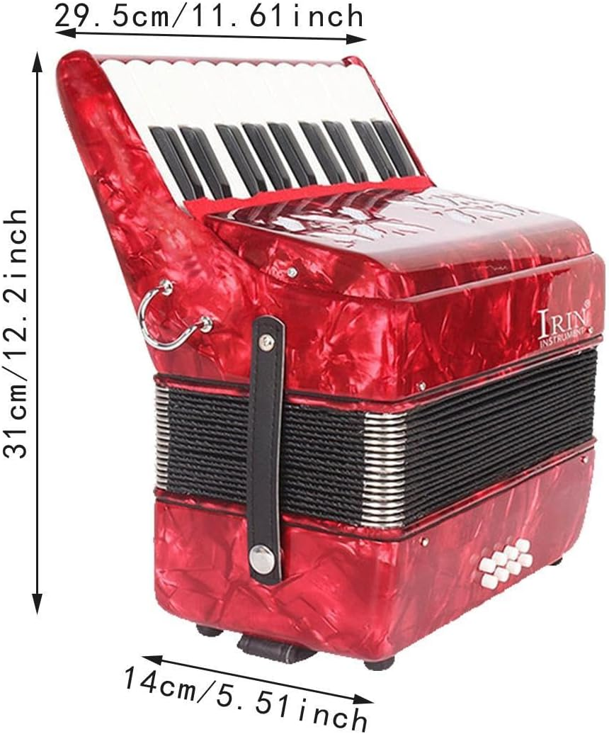 Generic 22 Keys Accordion with Strap, Piano Instrument for Music Lovers, Red image number 6