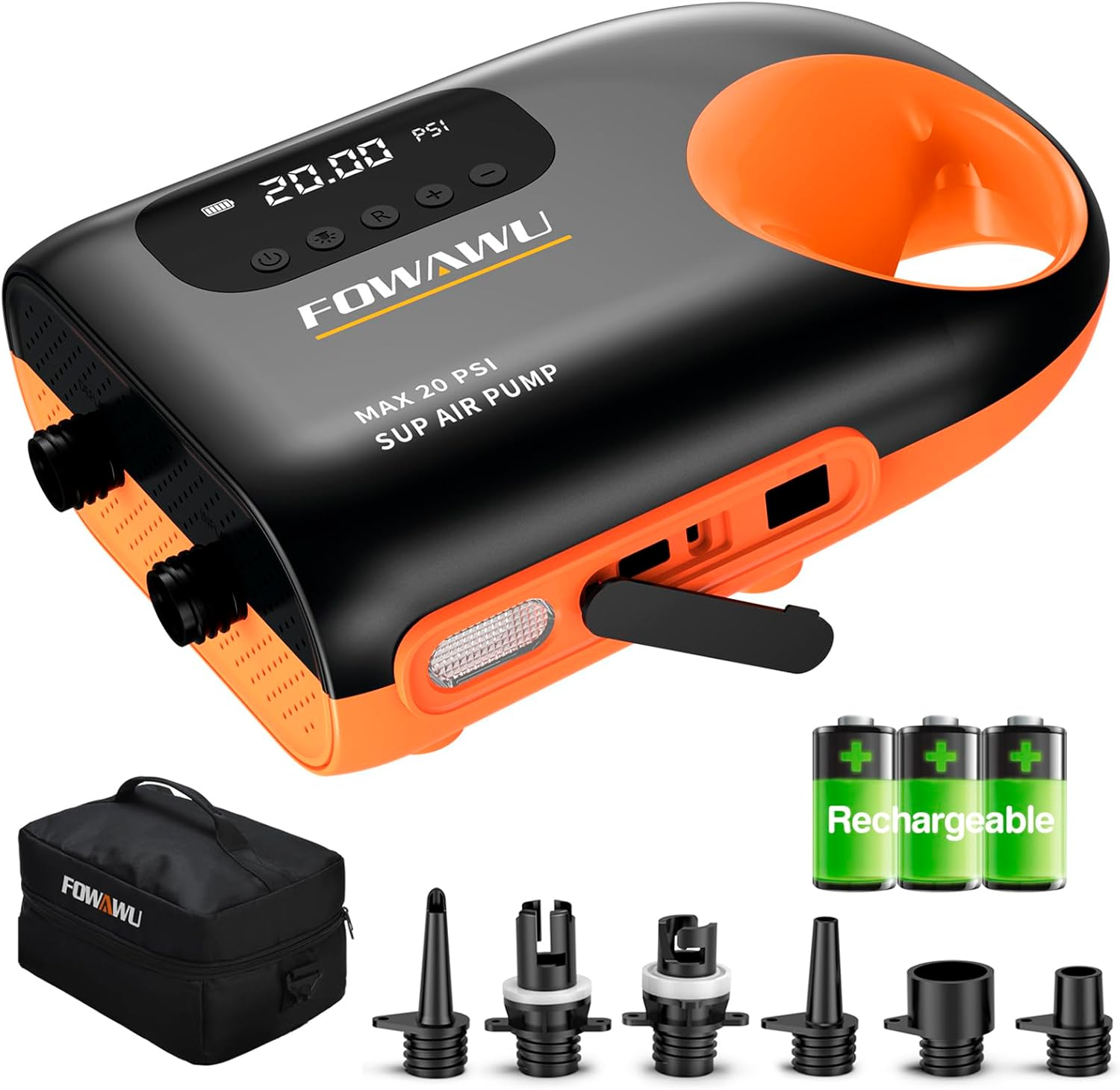 FOWAWU Sup Pump, 20 PSI Paddle Board Pump Intelligent Dual Stage Inflation & Deflation, Auto-Off, Inflatable Sup Pump SUP Air Pump DC 12V Car Connector image number 1