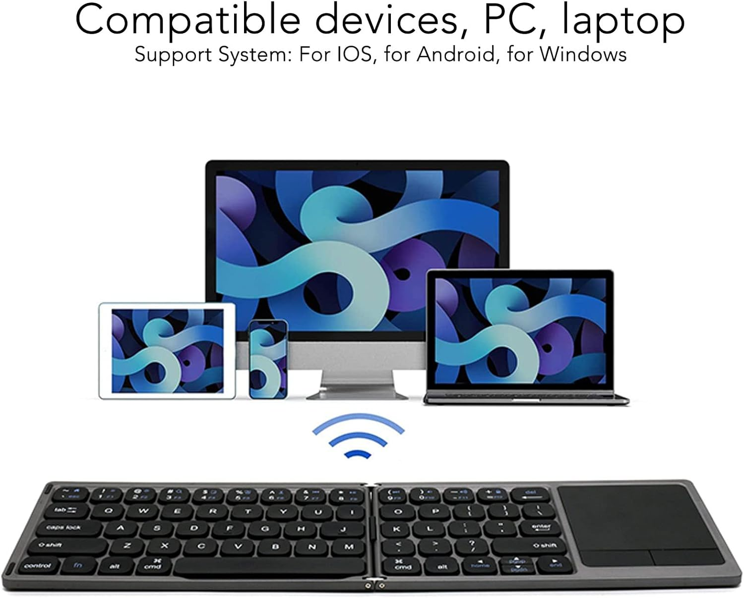 Dpofirs Foldable Keyboard with Touchpad, 78 Keys Bluetooth 3.0, 7 Screen Views, Compatible with Ios, Android, image number 4