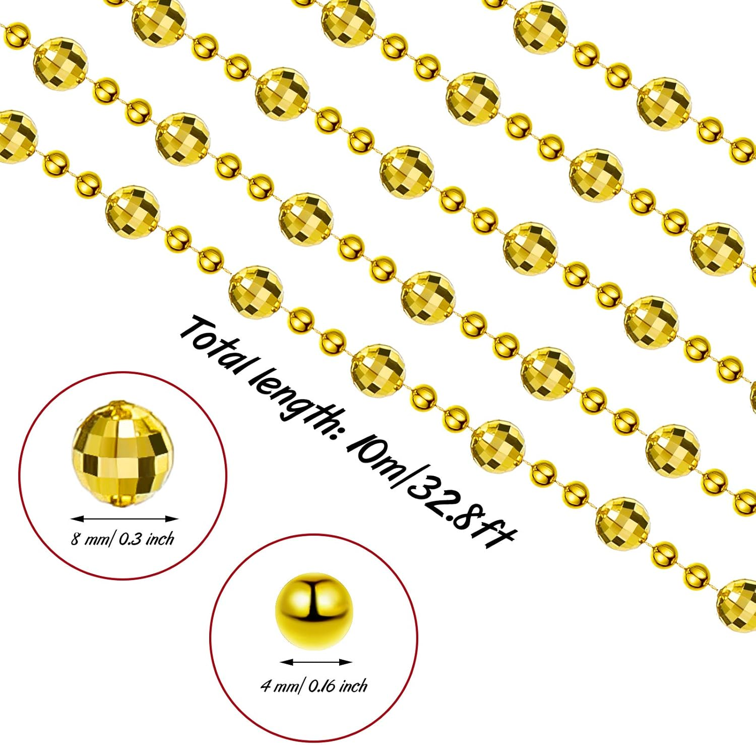 WILLBOND 32.8 Feet Christmas Tree Beads Beaded Garland Strand Plastic Pearls Beads Garland Crystal Bead Roll for Christmas and Holiday Decorations (Gold) - Gold image number 6