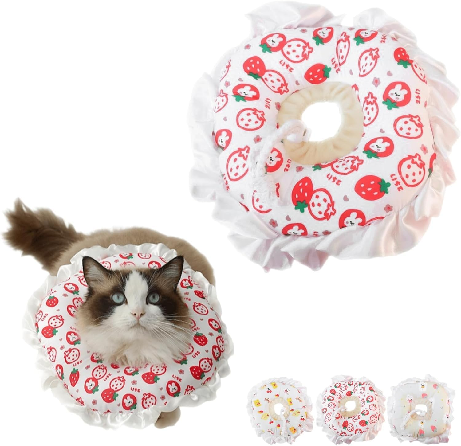 Cute Cat Recovery Collar Soft Adjustable Cats Cone Anti-Bite Pet Neck Pillow Easy to Wear Prevent Lick Wound after Surgery Injury (Red, S) image number 5