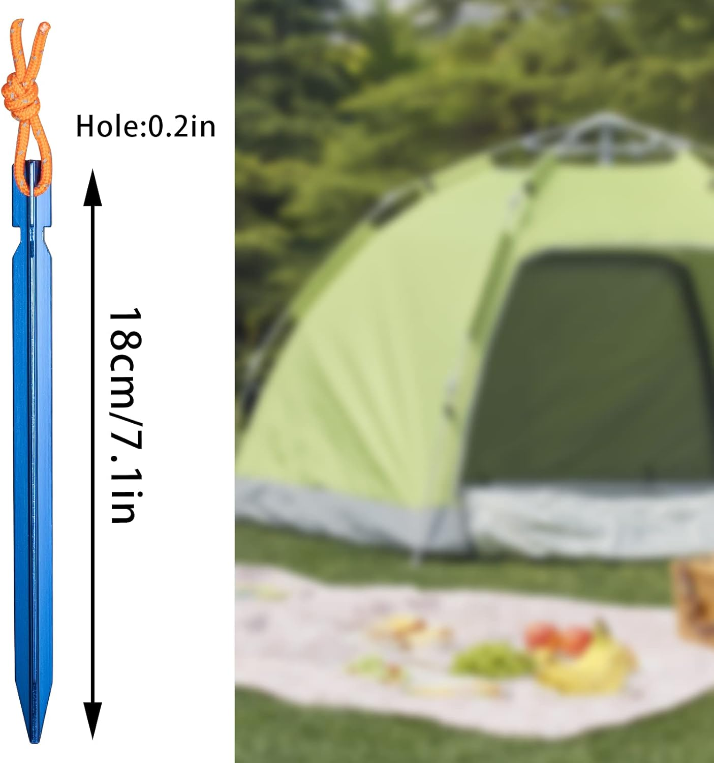 12 Pieces Tent Pegs, Y-Shaped Heavy Duty Tent Pegs Aluminium Alloy Blue Camping Tent Stake Nail with Reflective Rope for Camping, Outdoor, Beach and Hiking image number 3