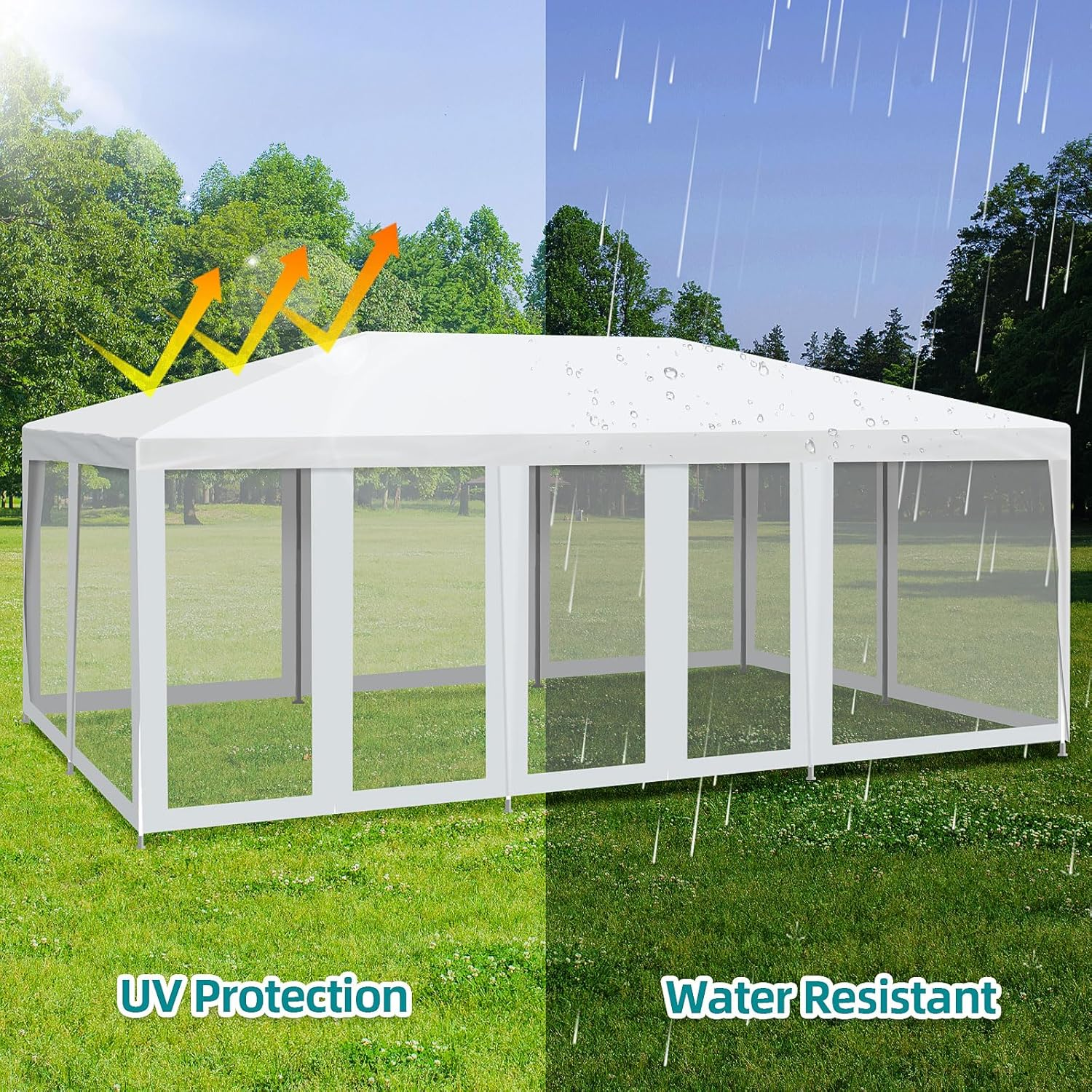 6X4M Marquee Gazebo, Camping Tent Wedding Gazebos Garden Shed 10 Mesh Sidewalls Outdoor Party Canopy Water Resistant and UV Patio Carport Car, White image number 1