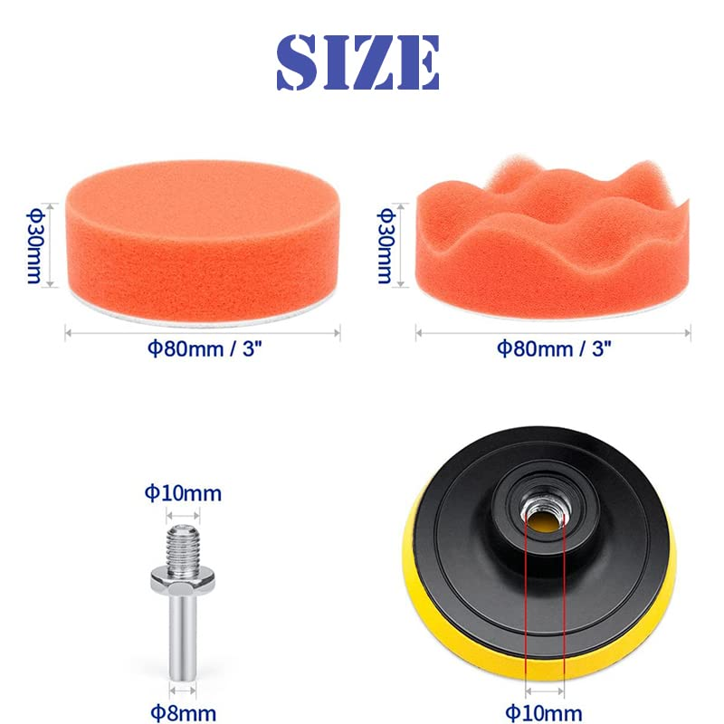 22 PCS Car Foam Drill Polishing Pad Kit, 3 Inch Buffing Pads Car Care Polisher Waxing Polishing