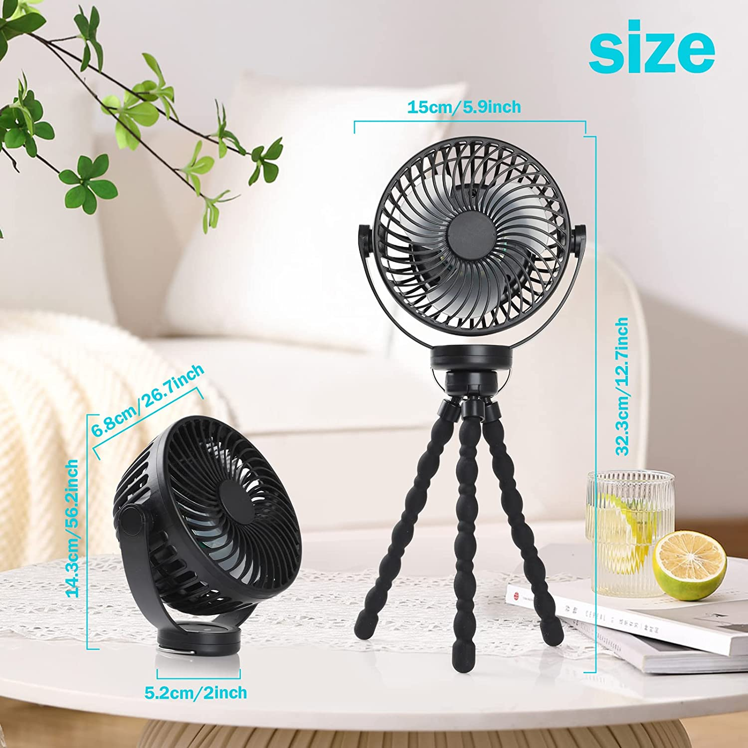 Simpeak Mini Portable Stroller Fan with Flexible Tripod, Rechargeable Small Clip on Fan Stroller Fan, Rechargeable 3 Speeds 360&deg; Rotatable Handheld Cooling Fan for Stroller Car Bike Camping Travel image number 3