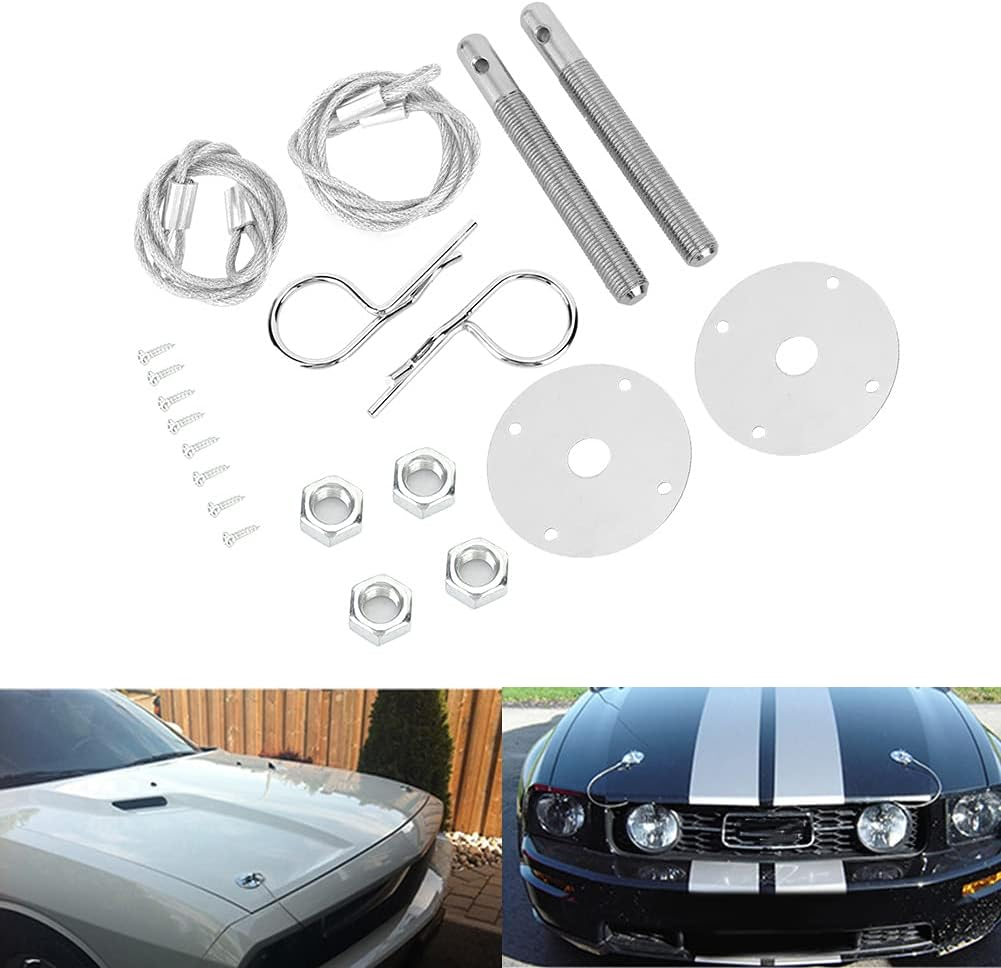 Hood Pin Plate Lock Kit, Stainless Steel Engine Hooding Pins Plates Bonnet Locking Clip Kit Car Modified Accessory Universal Hoods Pin Bumper Quick Release Latch License Tools for Cars Helves