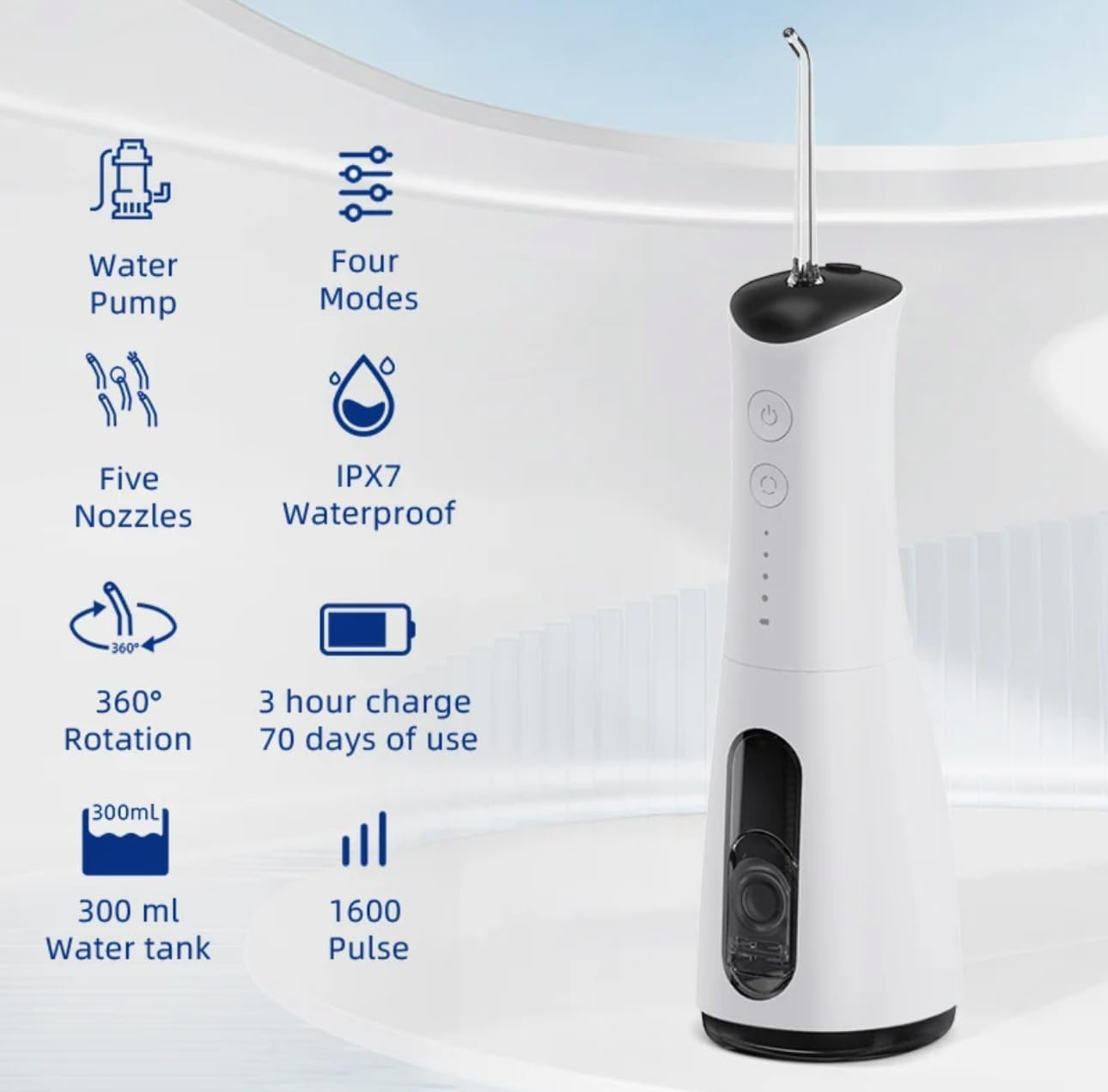 Water Flosser, Indemand Premium Quality Professional Oral Irrigator for Dental & Oral Care with 5 Tips, 4 Modes, 360&deg; Tip Rotation,300Ml Large Capacity IPX7 Waterproof image number 6