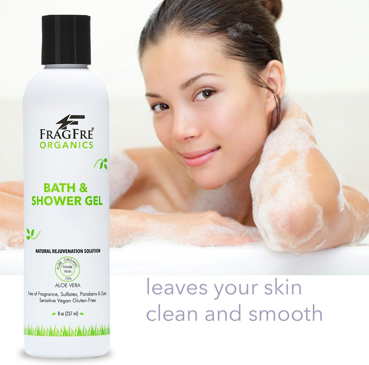 Organic Shower Gel 8 Oz - Fragrance Free Sulfate Free Parabens Free - for Normal and Dry Sensitive Skins - Gluten Free Vegan Cruelty Free - Organic Aloe Vera Bath Shower Gel - Pure Natural image number 3