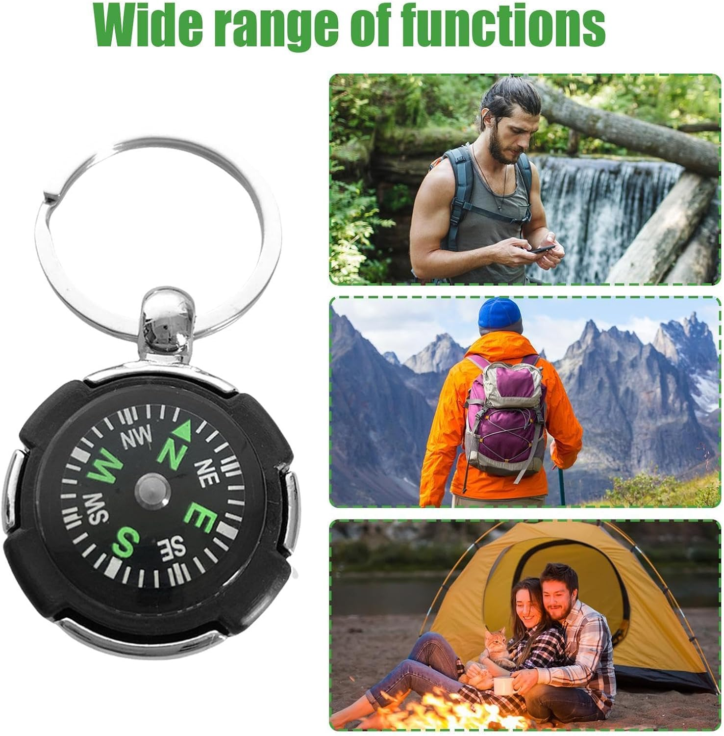 Compass Keychain - Camping Compass Keychain - Zinc Alloy Handheld Compass, Survival Gadget Navigation Equipment for Hiking Backpacking Fishing image number 3