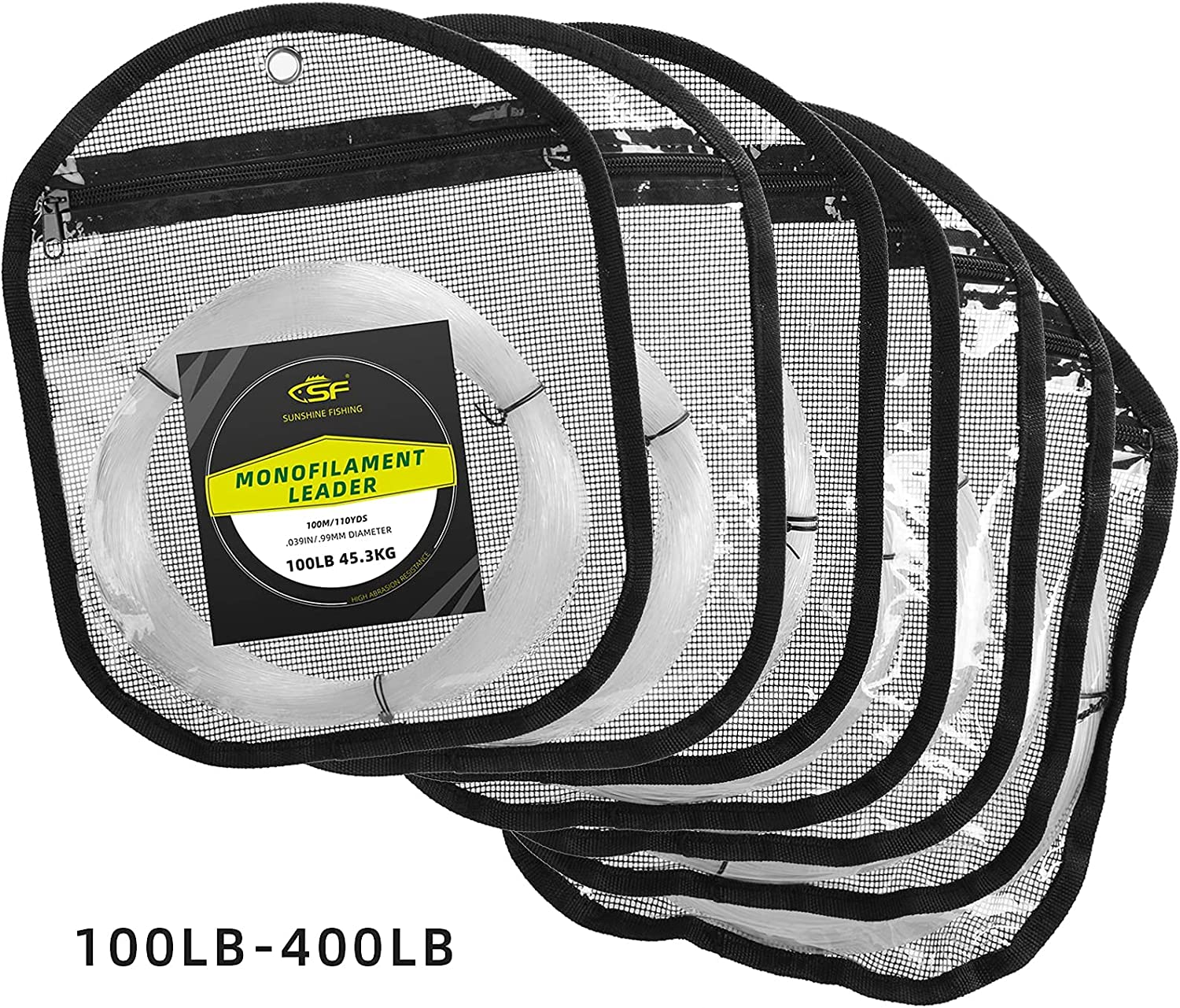 SF Monofilament Leader Line Mono Material Clear Monofilament Fishing Line 100M/110Yds for Saltwater 30LB to 400LB