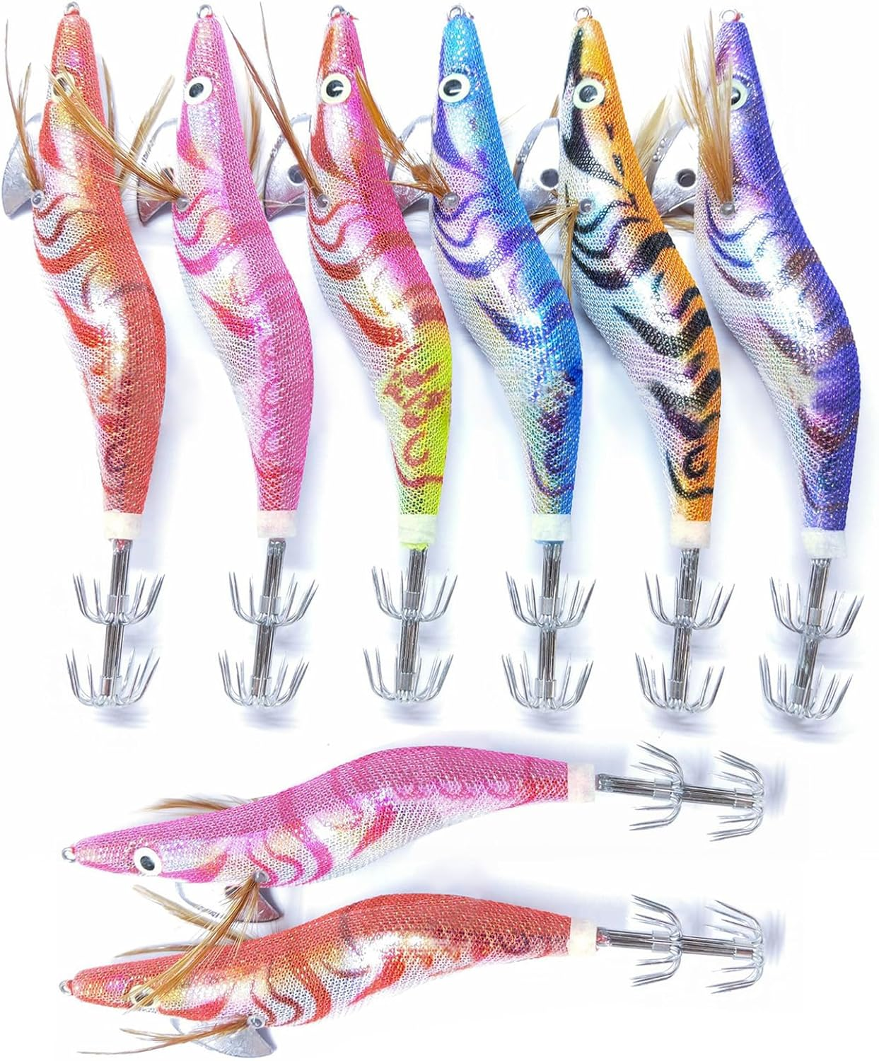 8 PCS Squid Jig Fishing Hook, Fishing Spinner Lures Kit, Shrimp Artificial Lures, Luminous Shrimp Squid Jig Hooks, Hard Fishing Lures, Octopus & Cuttlefish Fishing Hook Tackle for Anglers image number 2