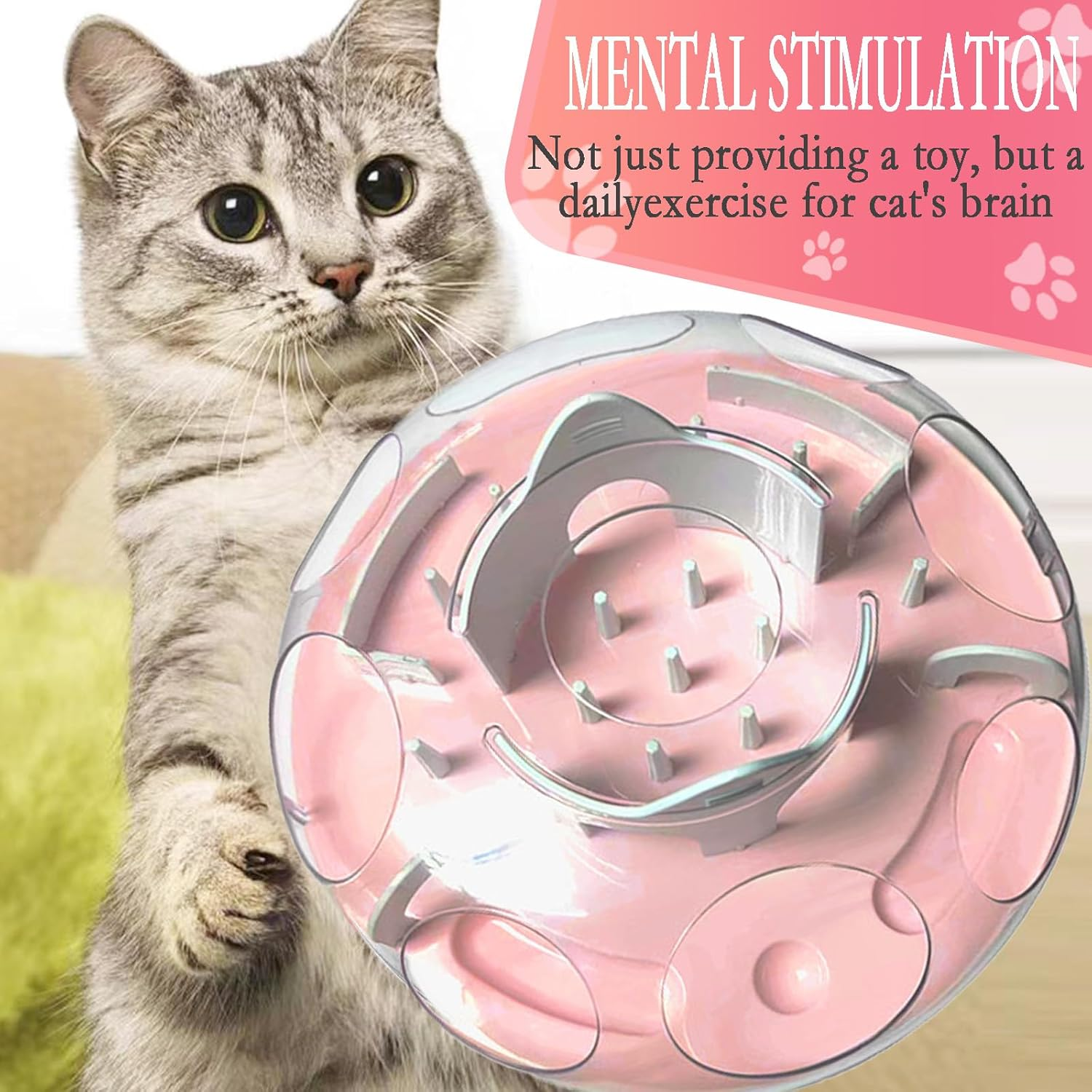 Gdsanlian-Interactive Cat Toy Puzzle Box - Cat Puzzle Feeder - Cat Slow Feeding Treatment Dispenser - Cat Puzzle Box - Puzzle Maze Toy - Indoor Rich Cat Toys（Pink） image number 1