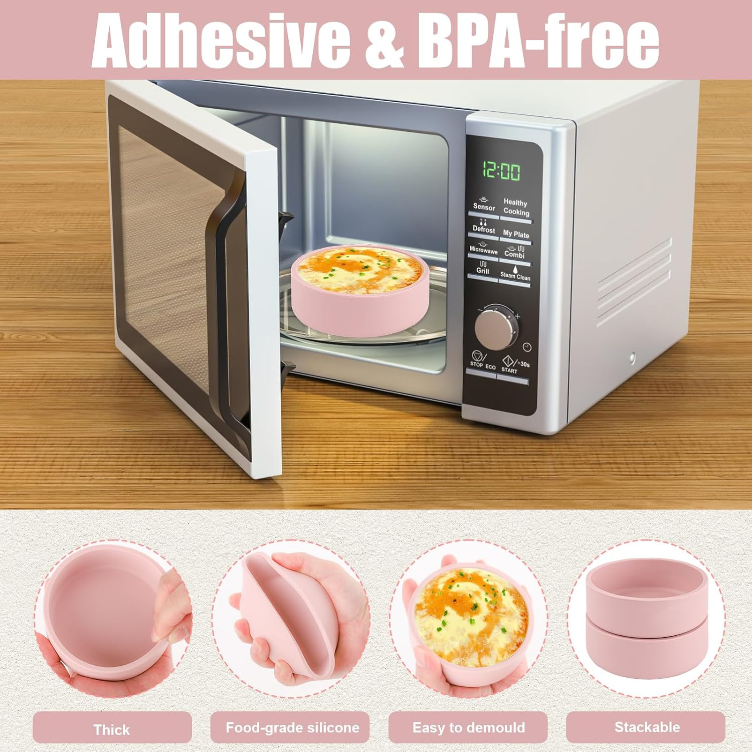 3Pcs Silicone Microwave Egg Cookers, Air Fryer Egg Tray Sous Vide Egg Bite Cooker Air Fryer Egg Mold Egg Poacher Cups for Ovens Microwave (Pink) image number 5