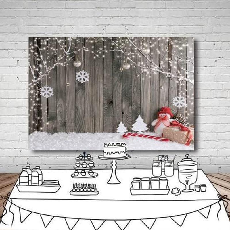 LYWYGG 8X8FT Christmas Backdrop Snow Floor Photo Backgrounds Wooden Wall Photography Backdrops for Child CP-70-0808 image number 3