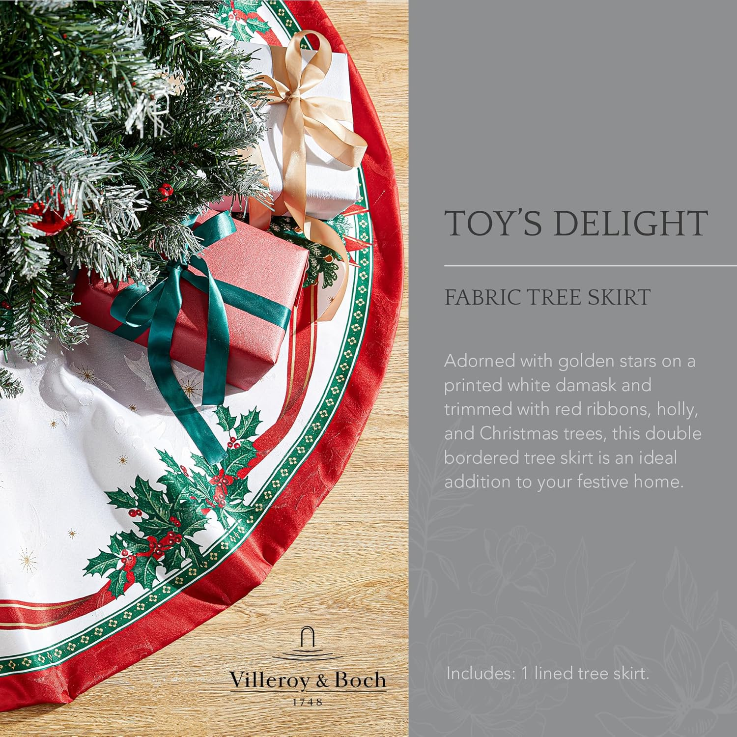 Elrene Home Fashions Villeroy & Boch Toy'S Delight Holiday Christmas Tree Skirt, Round, 48" X 48" image number 2