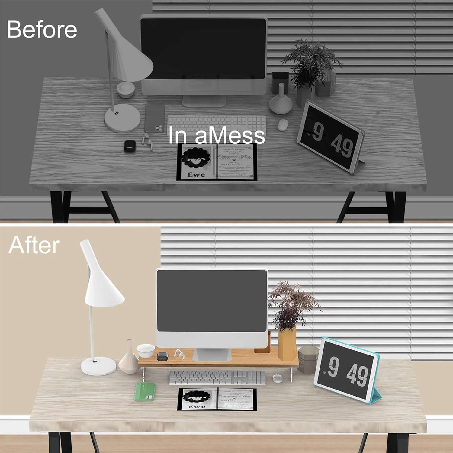 Monitor Stand Riser,Wood & Acrylic Computer Monitor Stand,Desk Organizer Accessories,Multifunctional Desktop Organizer Stand for Laptop, PC, Computer, Printer(White) image number 1