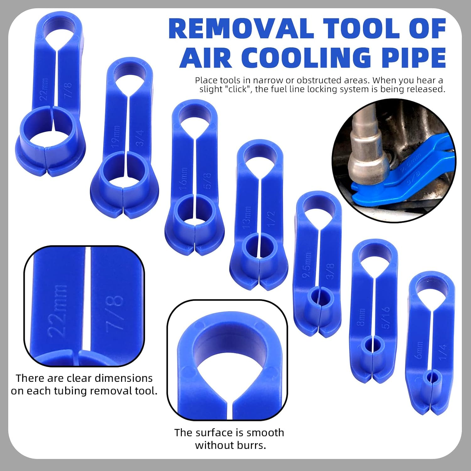 Glarks 10Pcs Fuel Line Pliers Kit, 9 Inch Fuel Filter Calipers and Hose Pipe Clamp Disconnect Release Removal Pliers and 4 in 1 Snap Ring Pliers with 7Pcs AC Fuel Line Disconnect Tool Set image number 6