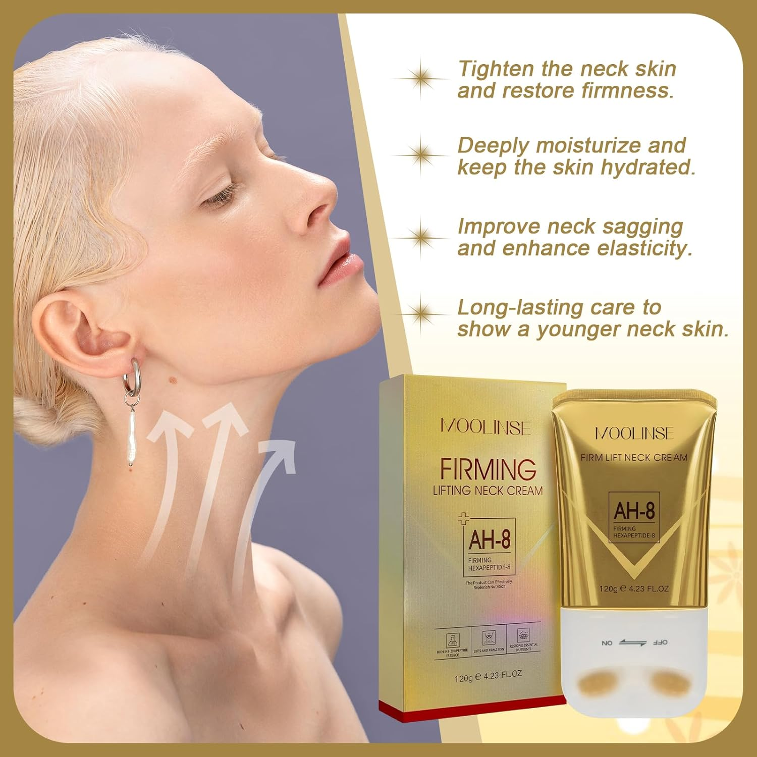 Ah-8 Firming Neck Cream for Crepey Skin &ndash; Tightening & Moisturizing Lotion with Roller, Anti-Aging & Skin Repair Treatment for Women image number 4