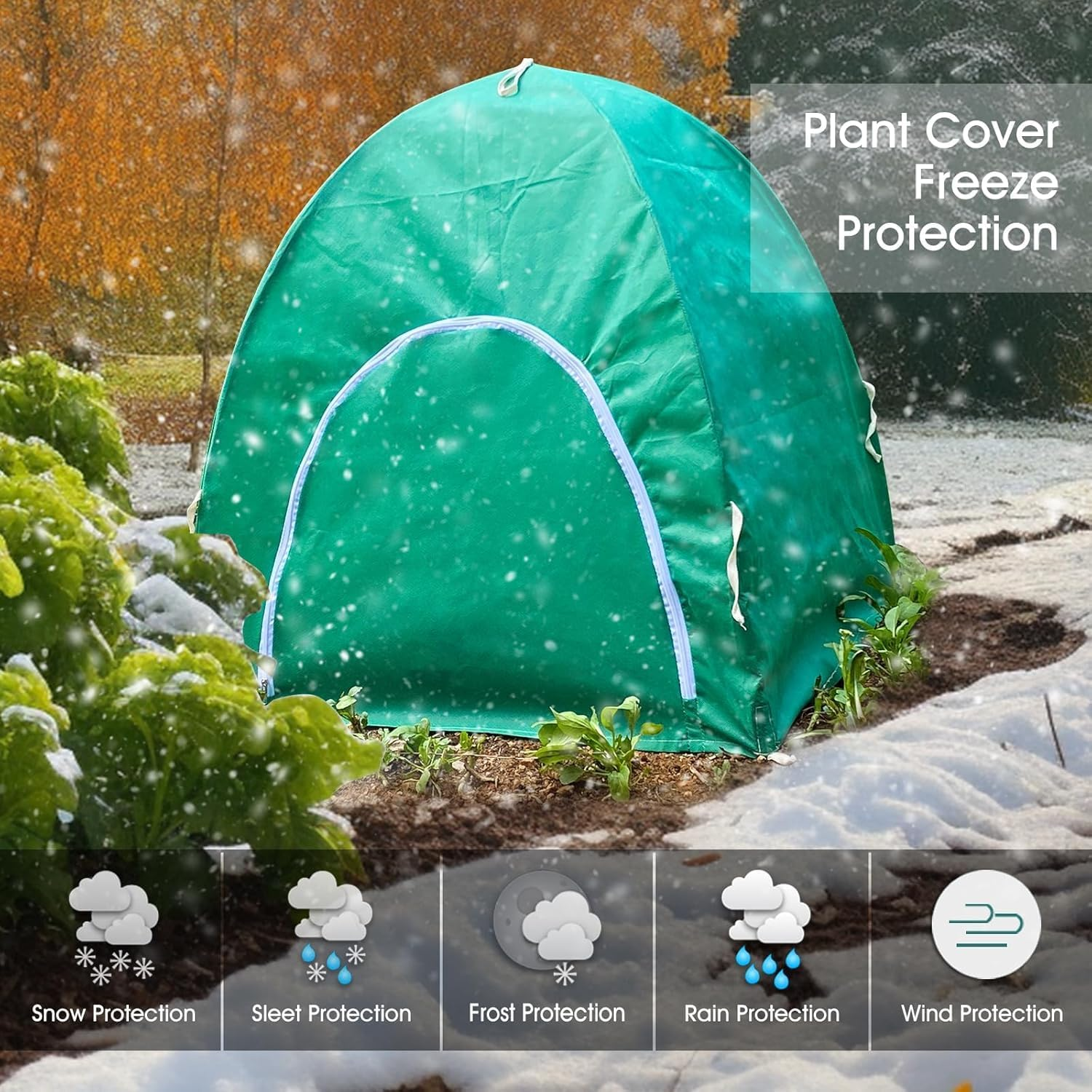 Rifny Plant Covers for Winter, 56 X 56 X 56 Cm Shrub and Rose Bush Freeze Protection with Zipper and Stakes &ndash; Frost Cloth for Outdoor Potted Plants, Deer and Rabbit Barrier 2 Pack