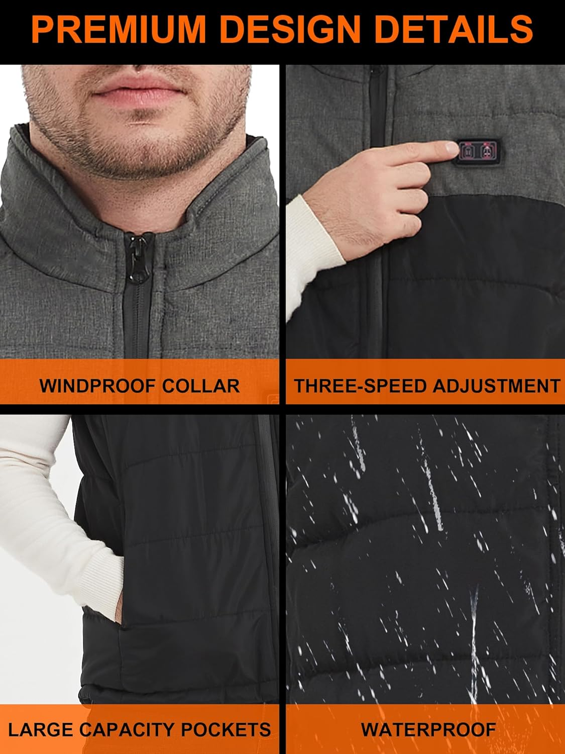 Heated Vest for Mens Double Switch with 11 Heating Zones, Lightweight Heated Jacket with USB Charging Keep Warm Function for Outdoor(No Battery) image number 2