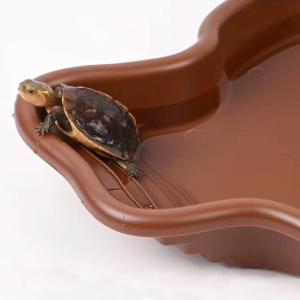 Flushbay Extra Large Reptile Bathing Pool Reptile Feeding Dish Water Bowl with Ramp Aquarium Ornament for Gecko, Snake, Turtle, Bearded Dragon, Lizard Bath (Brown) image number 3
