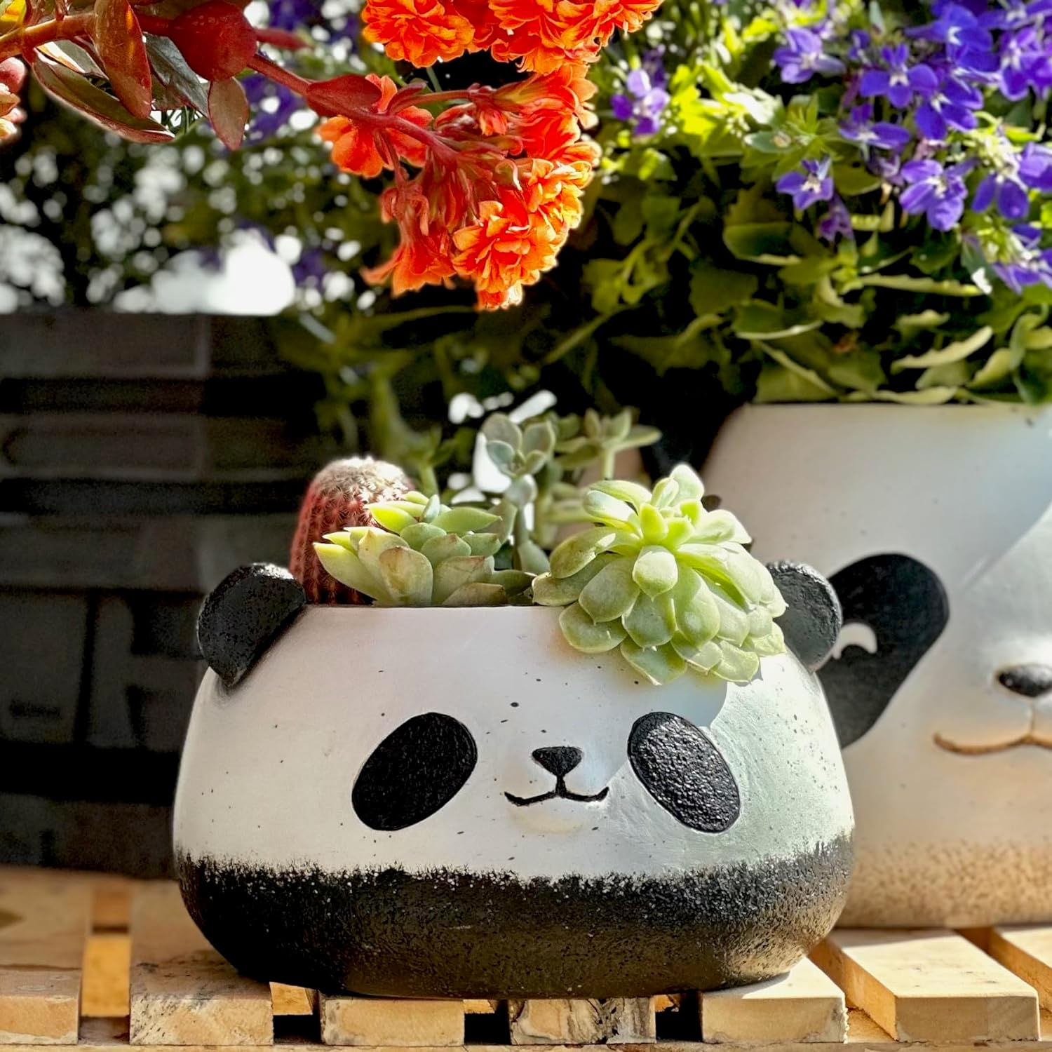 Small Panda Bear Plant Pots, Resin round Flower Pots, Cute Succulent Pots with Drainage Holes, Home Decor Planters for Animal Lovers image number 4