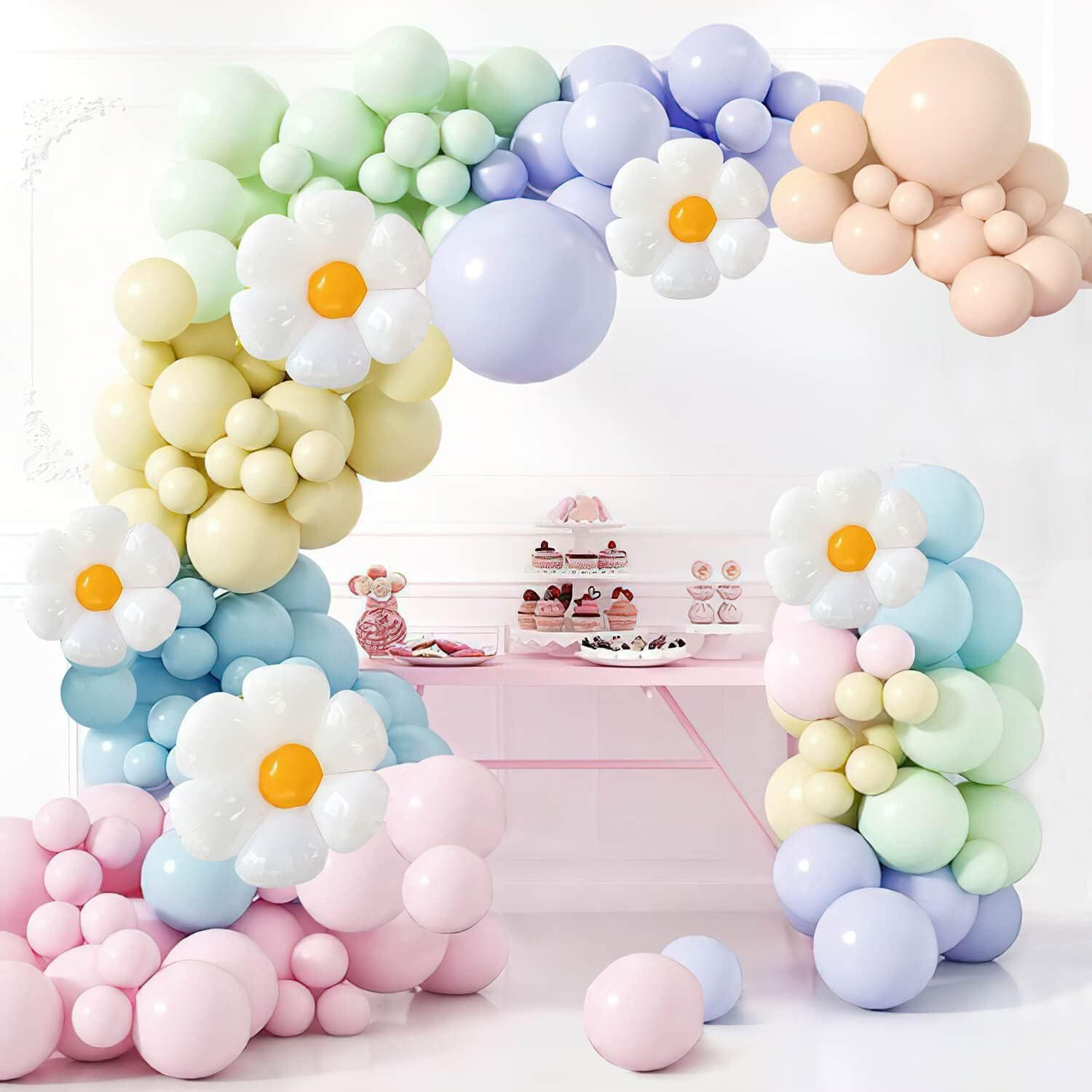 161 Pcs Daisy Balloon Garland Arch Kit Party Pastel Balloons Flower Balloons Macaron Pastel Balloons for Birthday Wedding Christmas Festival Picnic Family Party Decoration image number 4