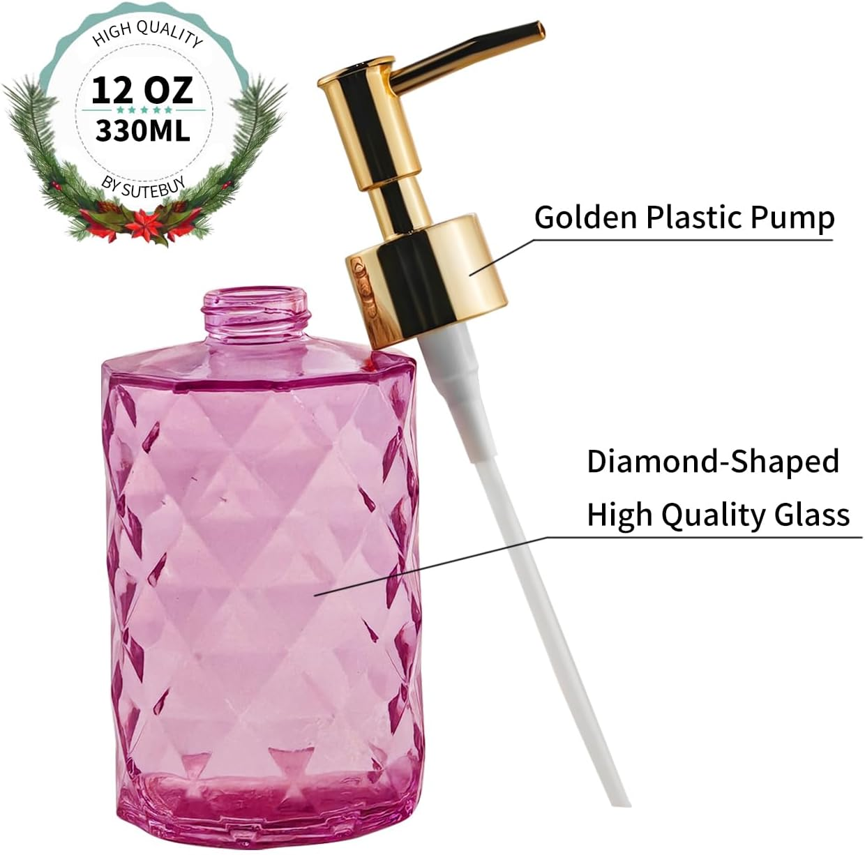 Soap Dispenser with Gold Pump, 12 Ounce Glass Soap Dispenser for Bathroom Kitchen, Hand Soap, Dish Soap, Refillable Liquid Hand Soap Dispenser image number 4