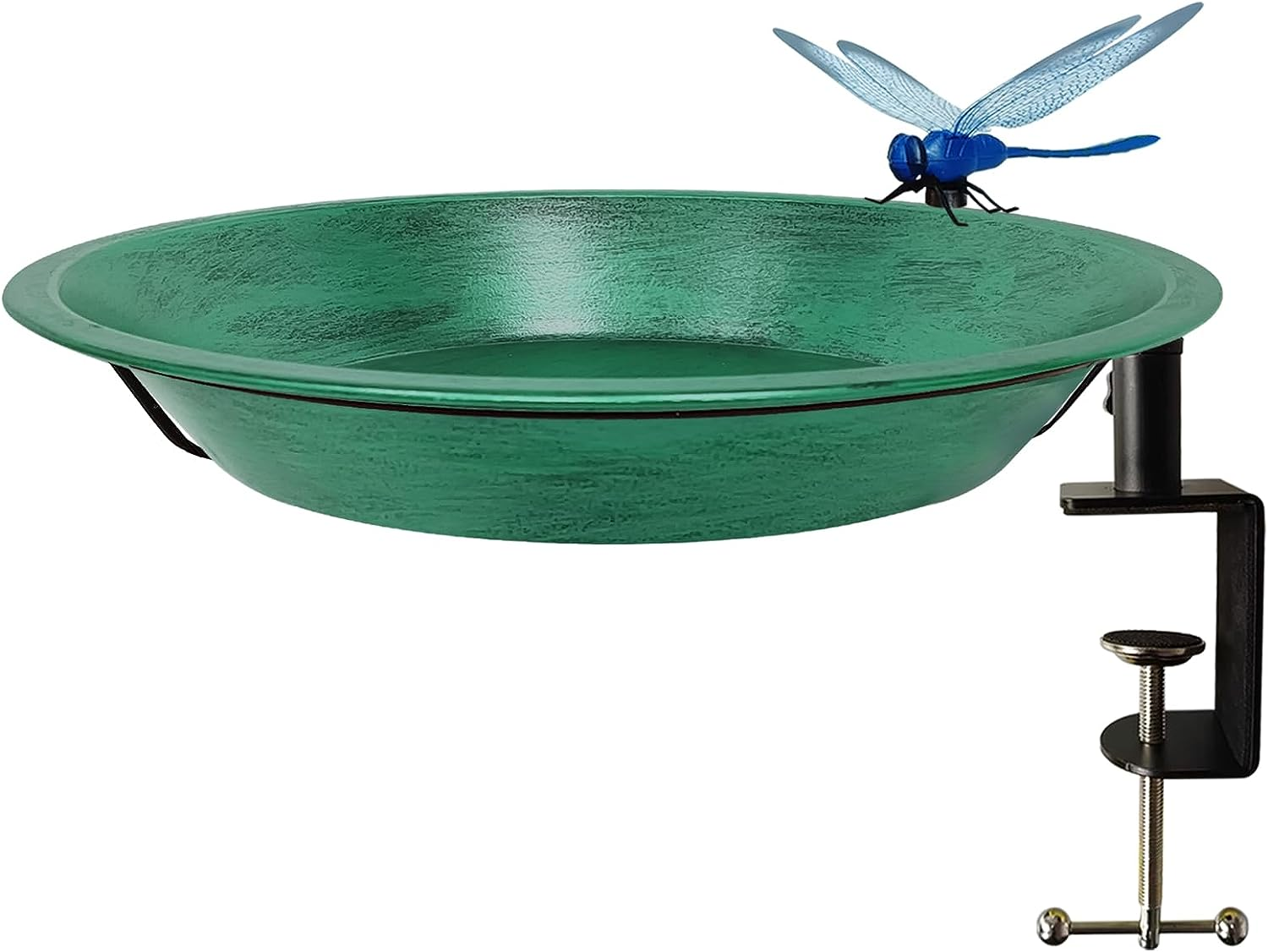 Deck Mounted Bird Bath for Outdoor, 11.5 Inch Metal Birdbath Bowl with Adjustable Steel Clamp, Antique Green Deck Bird Feeder for Railing Balcony Fence Yard Art Garden Decoration image number 5