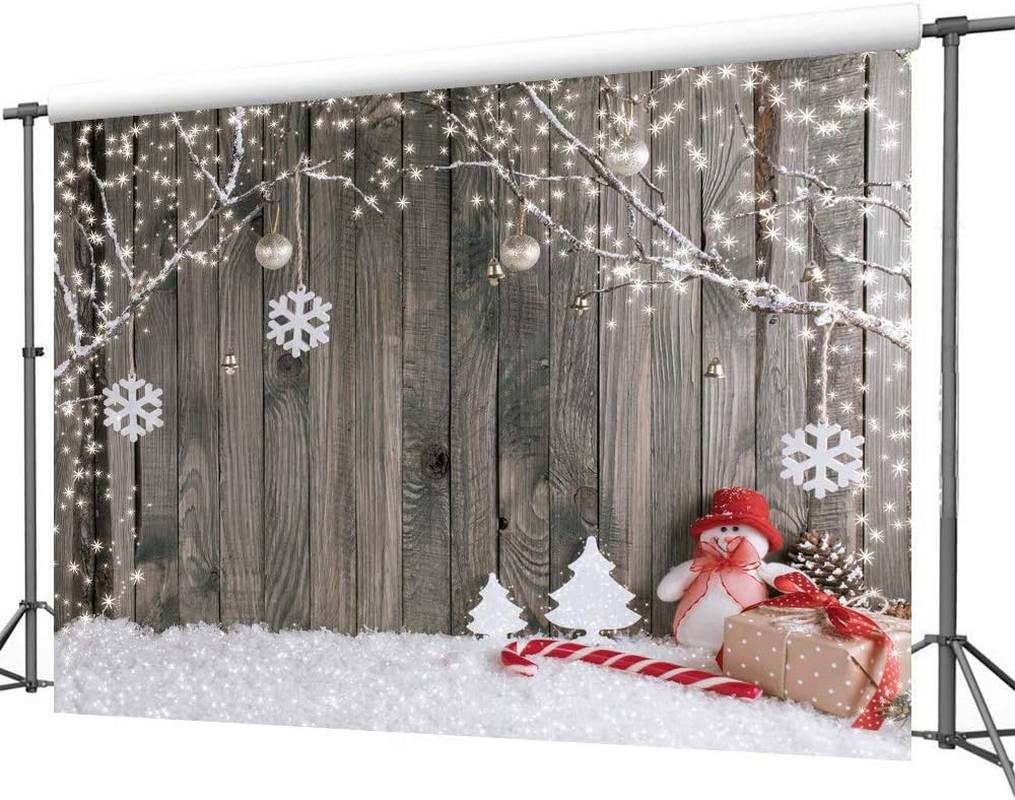 LYWYGG 8X6FT Christmas Backdrop Snow Floor Photo Backgrounds Wooden Wall Photography Backdrops for Child CP-70-0806