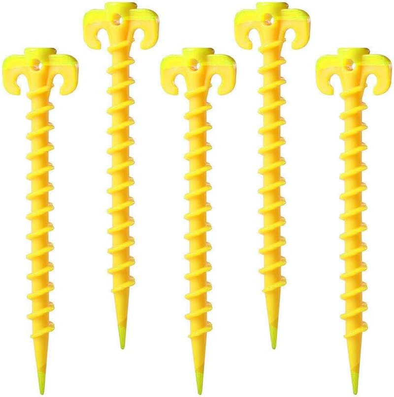 AIMALL 10PCS Screw Tent Pegs Ground Stakes Spiral Nails Plastic Tarp Outdoor Camping- Strong Plastic Ground Nails, Ultra-Light, Rust-Proof - Yellow, 7.87X1.77 Inches image number 6