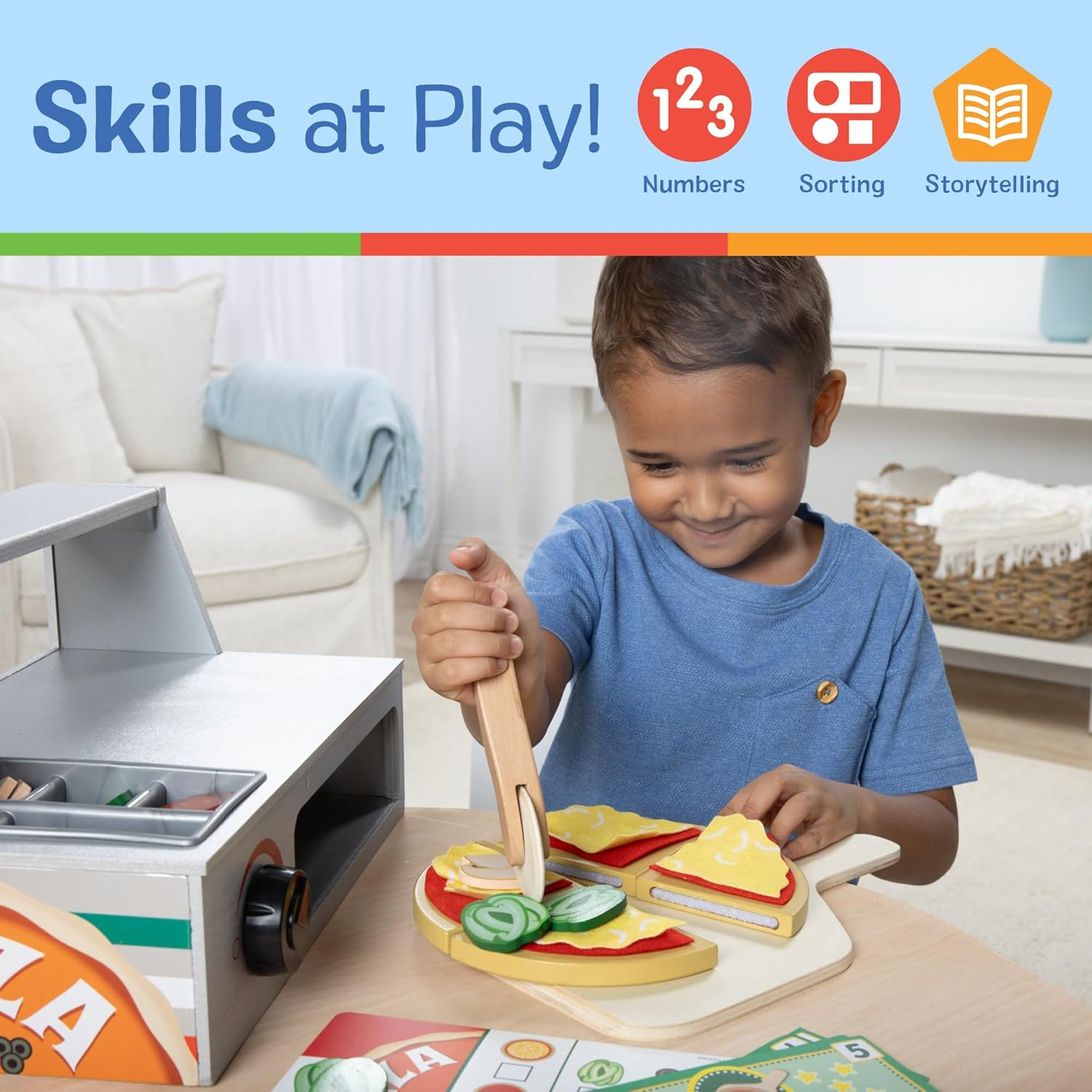 Melissa & Doug Top & Bake Wooden Pizza Counter Play Set &ndash; 34‑Piece Pretend Pizza Shop with Oven, Menu & Money &ndash; Ages 3+