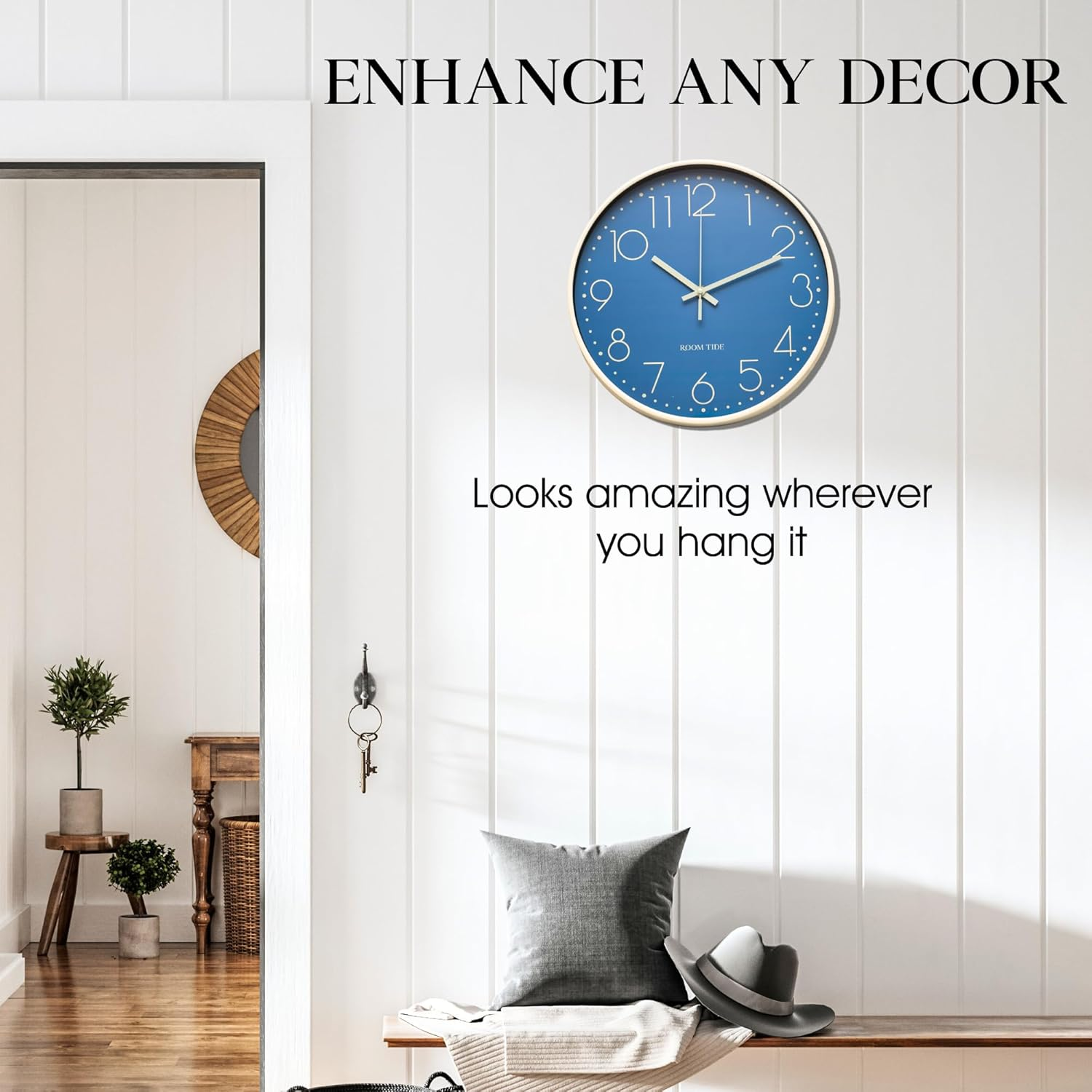 Room Tide Silent Wall Clock 12 Inch Quartz Classic Design Easy to Read Large Wall Clocks for Living Room Decor Bedroom Decor Home Kitchen Home Office School Room Clock (Aegean Blue) 30Cm image number 1