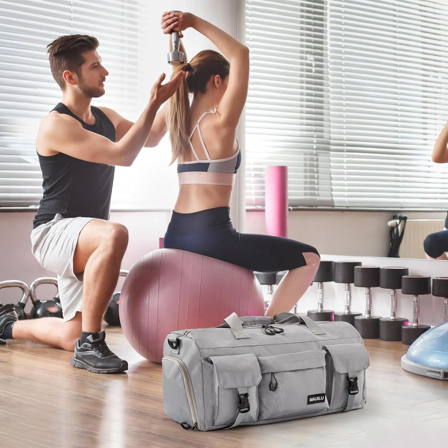 Gym Bag for Men Women Sports Gym Bag with Shoe Compartment and Wet Pocket Gym Duffel Bag Travel Bag Training Bag Weekender Bag for Sport Fitness Travel image number 2