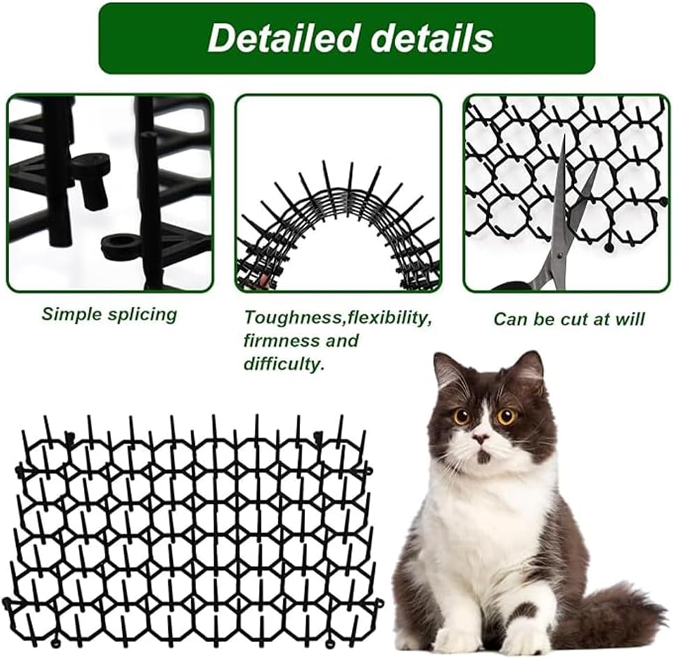 Cat Deterrent Scat Mat, 12 Pack Cat Spike Mat, Anti-Cat Network Cat Strips, 15X20Cm Cat Deterrent Mat for Indoor and Outdoor with 12 Staples 20 Cable Ties image number 5