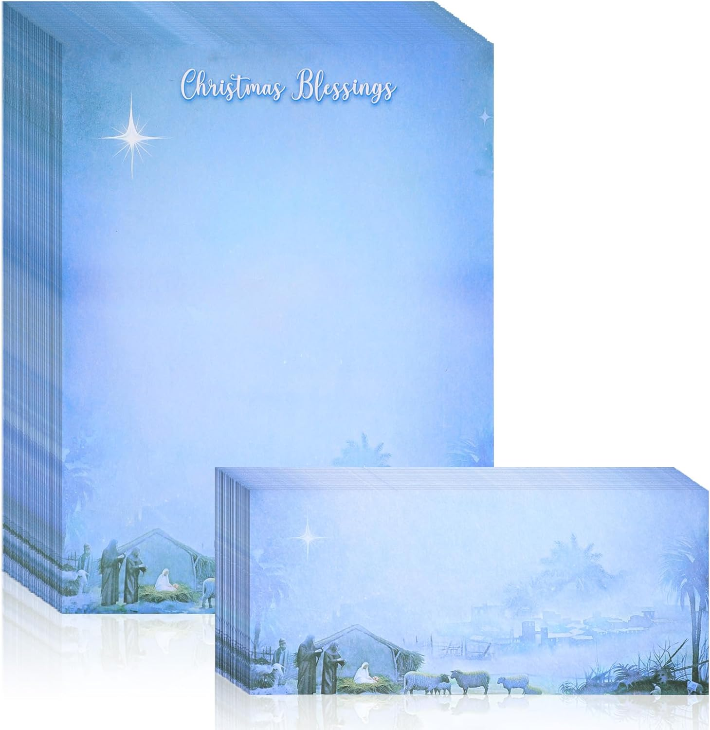 80 Sets "Wondrous Light" Religious Christmas Paper with Envelopes Nativity Scene Christmas Stationery Paper Christmas Holiday Letterhead Paper for Letter Writing Notes Greeting Card Invitation image number 1