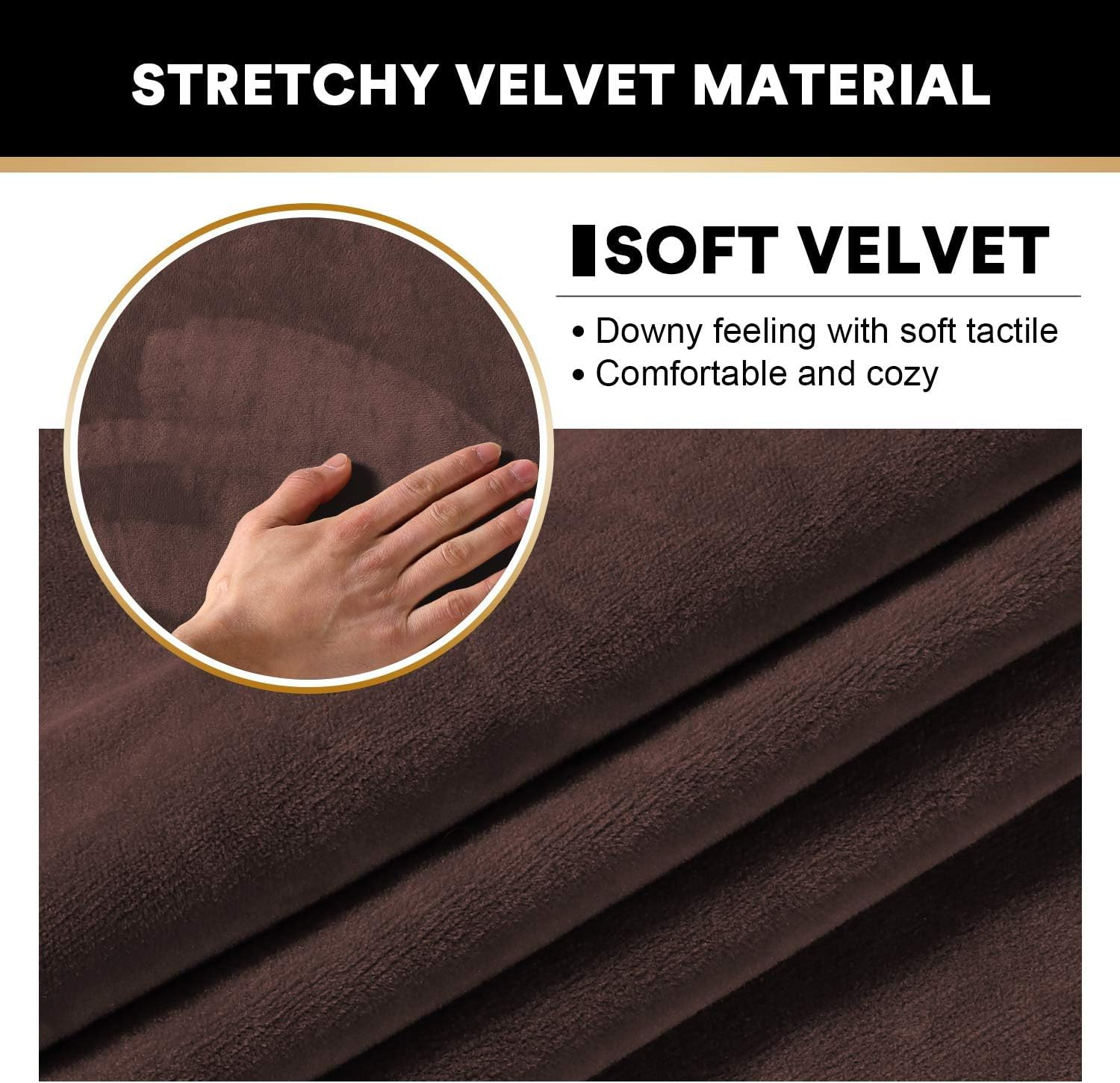 2 Pcs Real Velevt Stretch Armrest Covers Anti-Slip Furniture Protector Soft Velvet Armchair Armrest Cover Slipcovers for Sofa, Brown